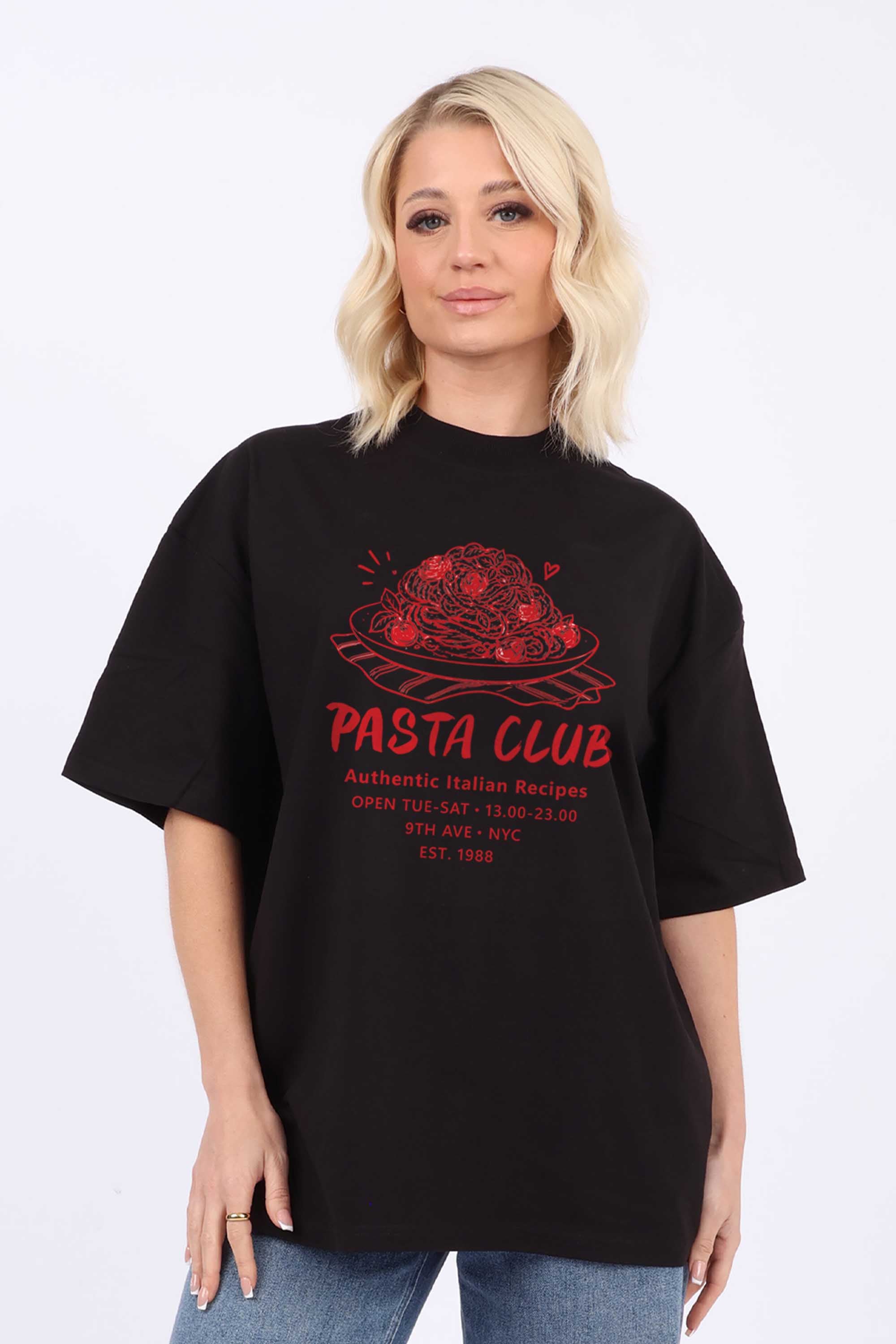 220GSM Oversized T-shirt in Pasta Club Print