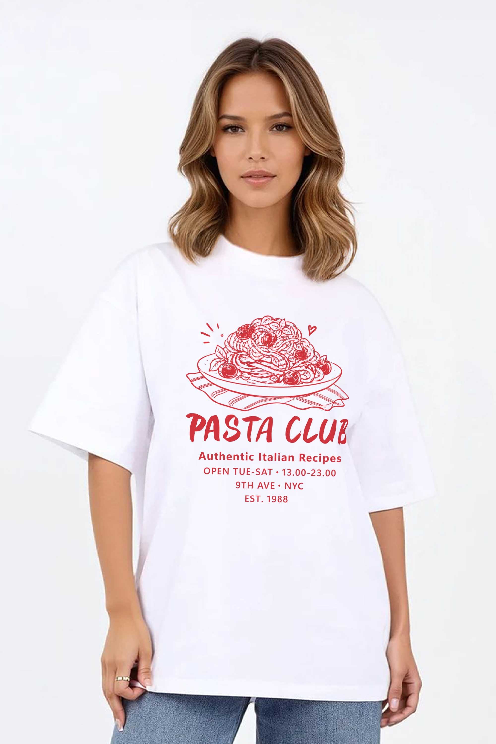 220GSM Oversized T-shirt in Pasta Club Print