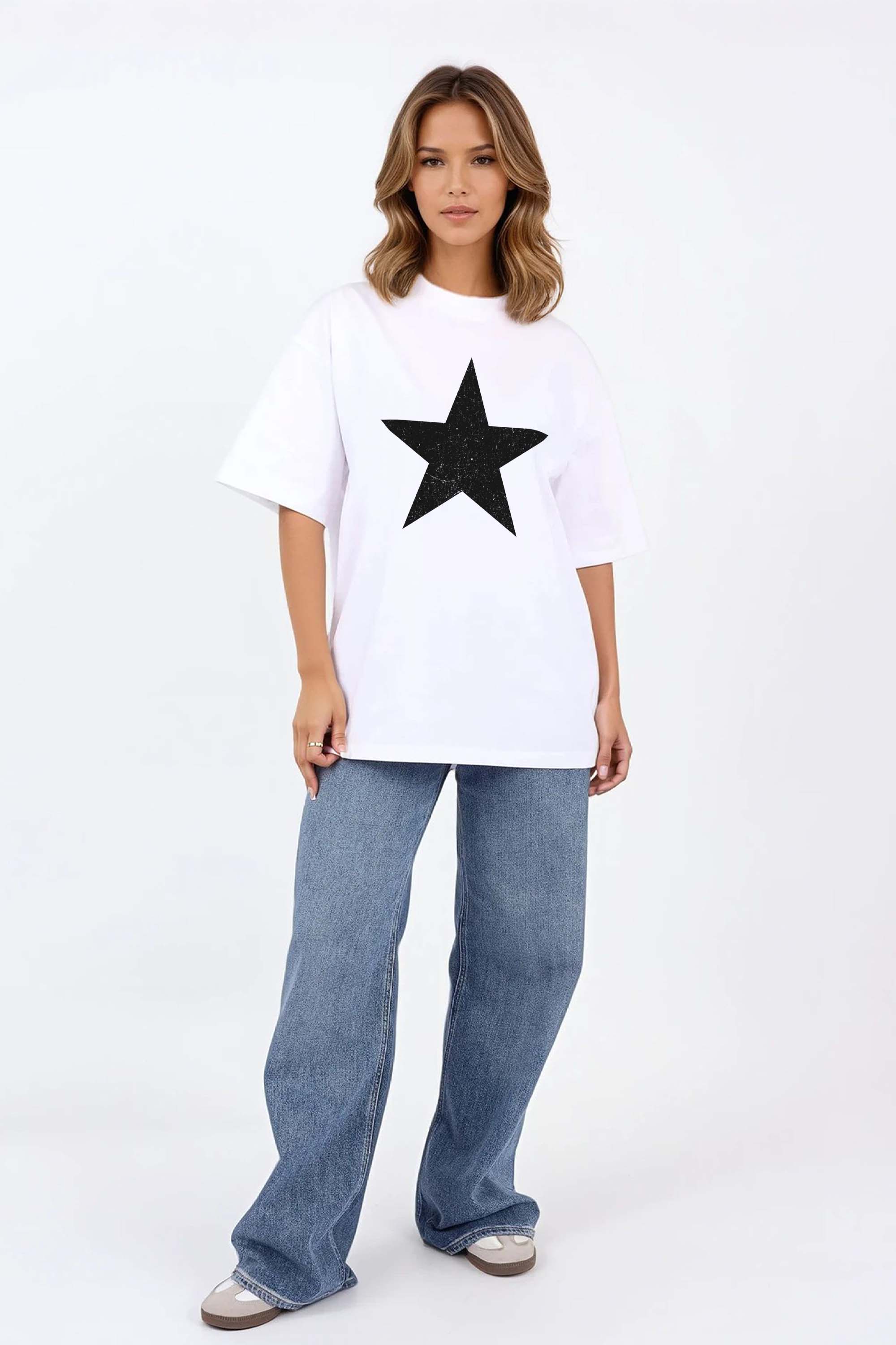 220GSM Oversized T-shirt in Distressed Star Print