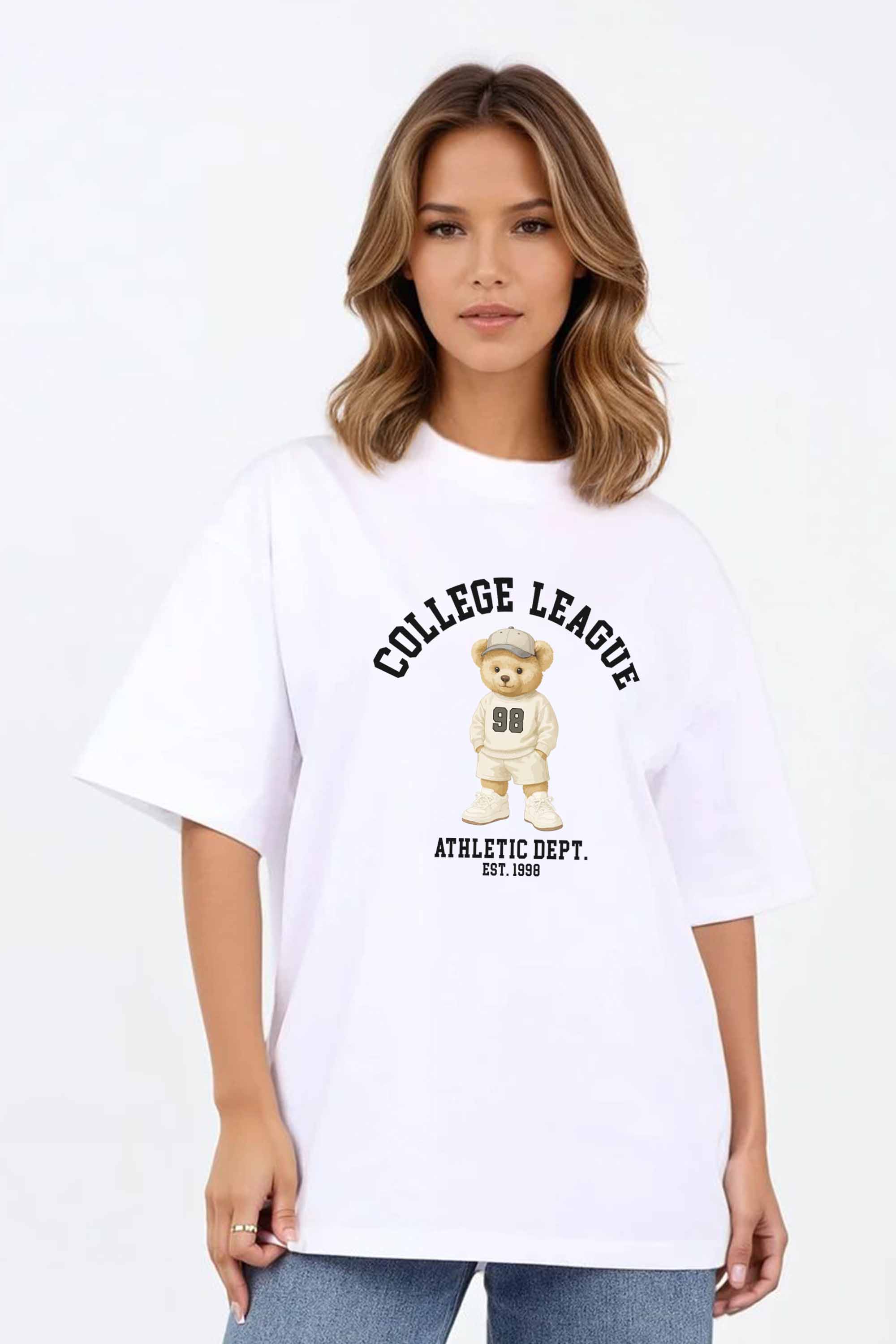 220GSM Oversized T-Shirt in College League Teddy Athletic Print