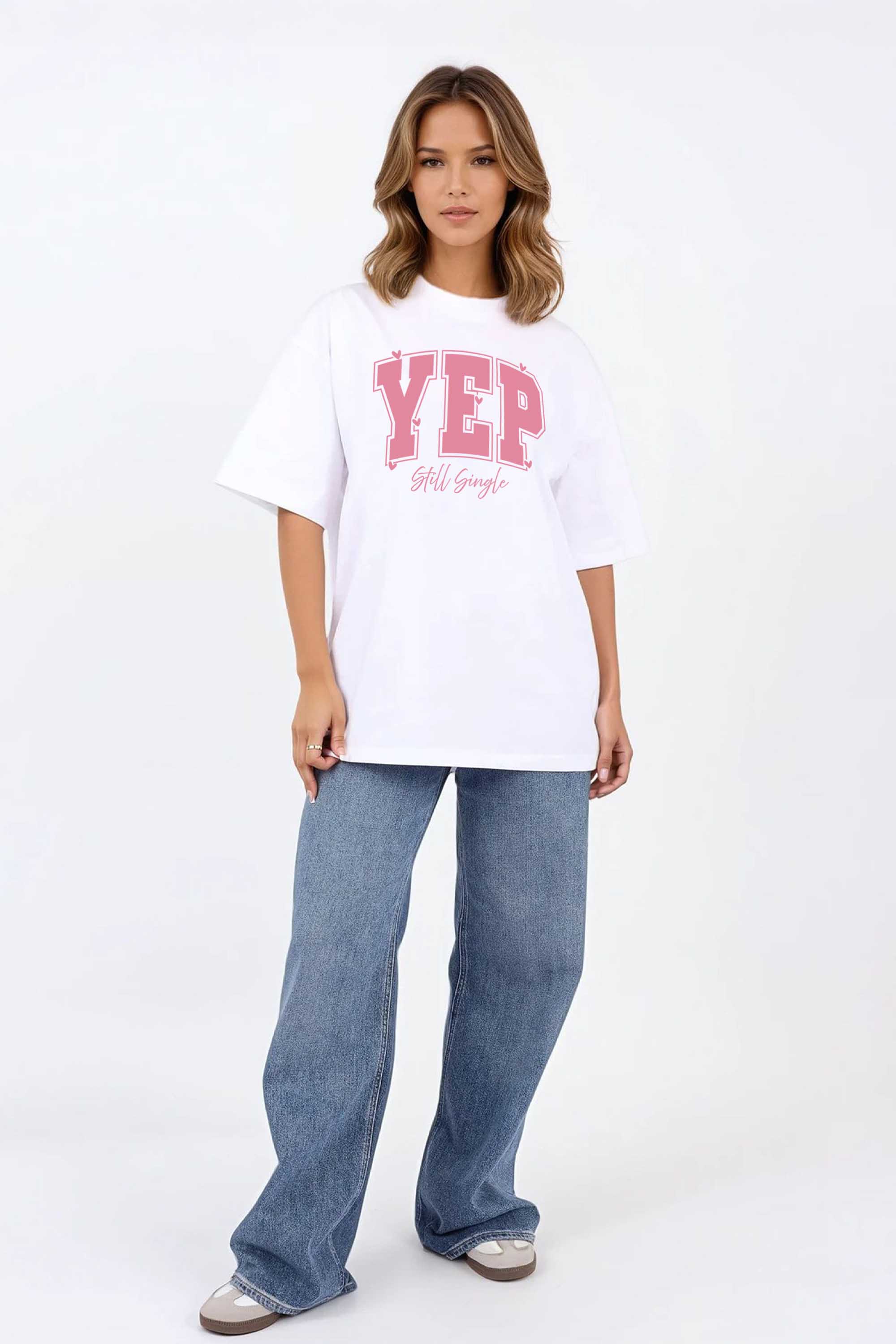 220GSM Oversized T-Shirt in Yep Still Single Valentine Print