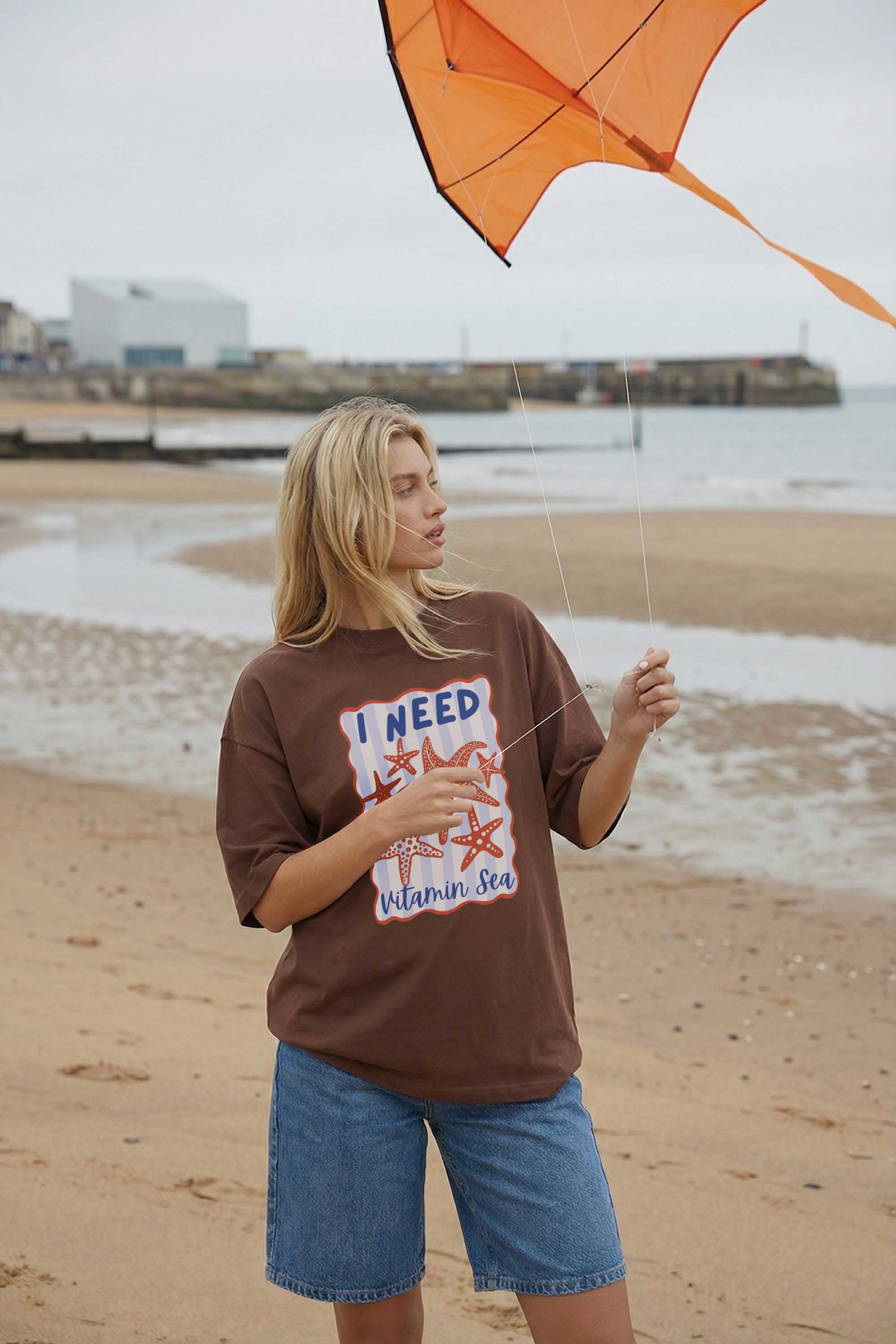 220GSM Oversized T-Shirt in I Need Vitamin Sea Print