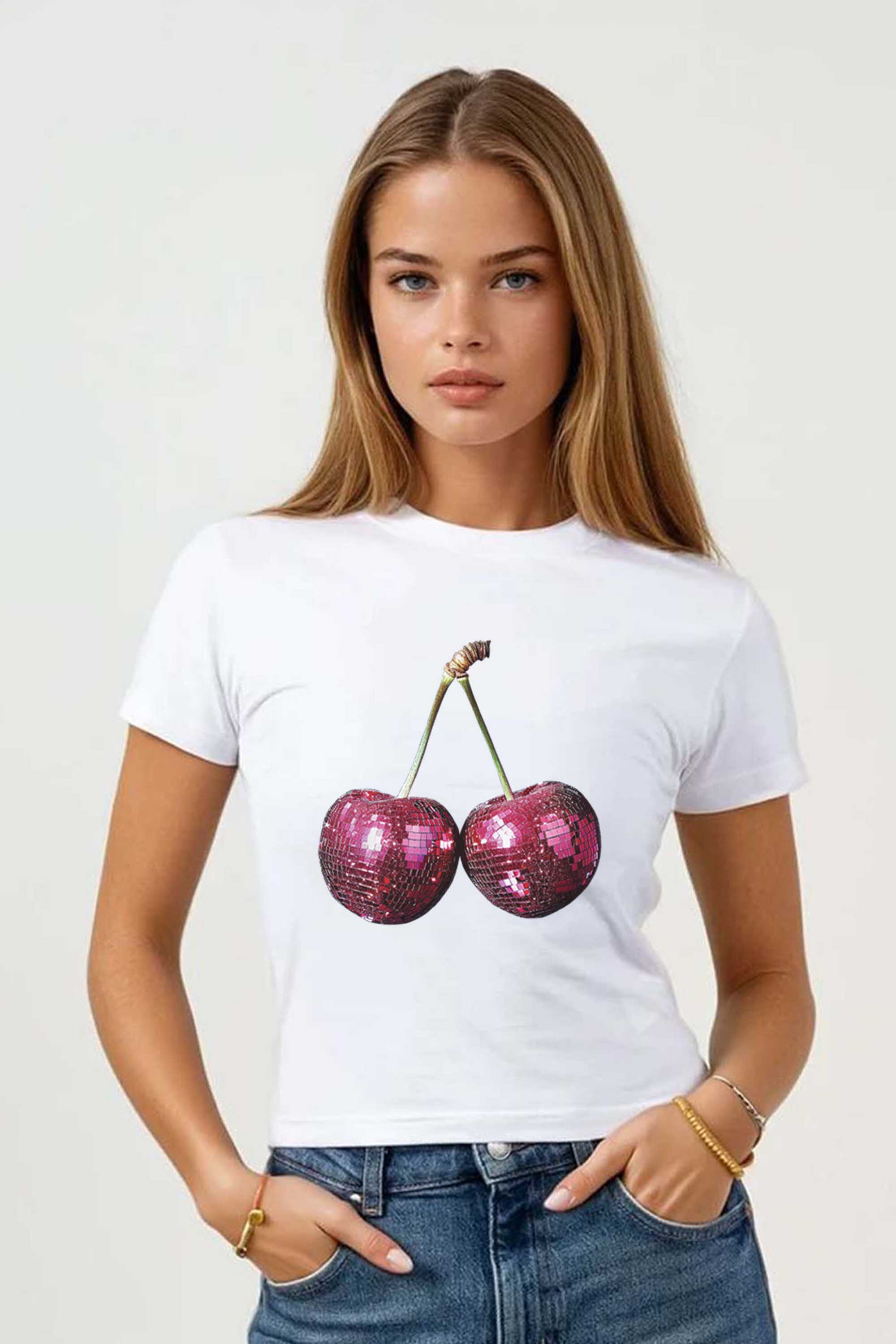 220GSM Disco Cherry Printed Baby Tee (Pack of 6)