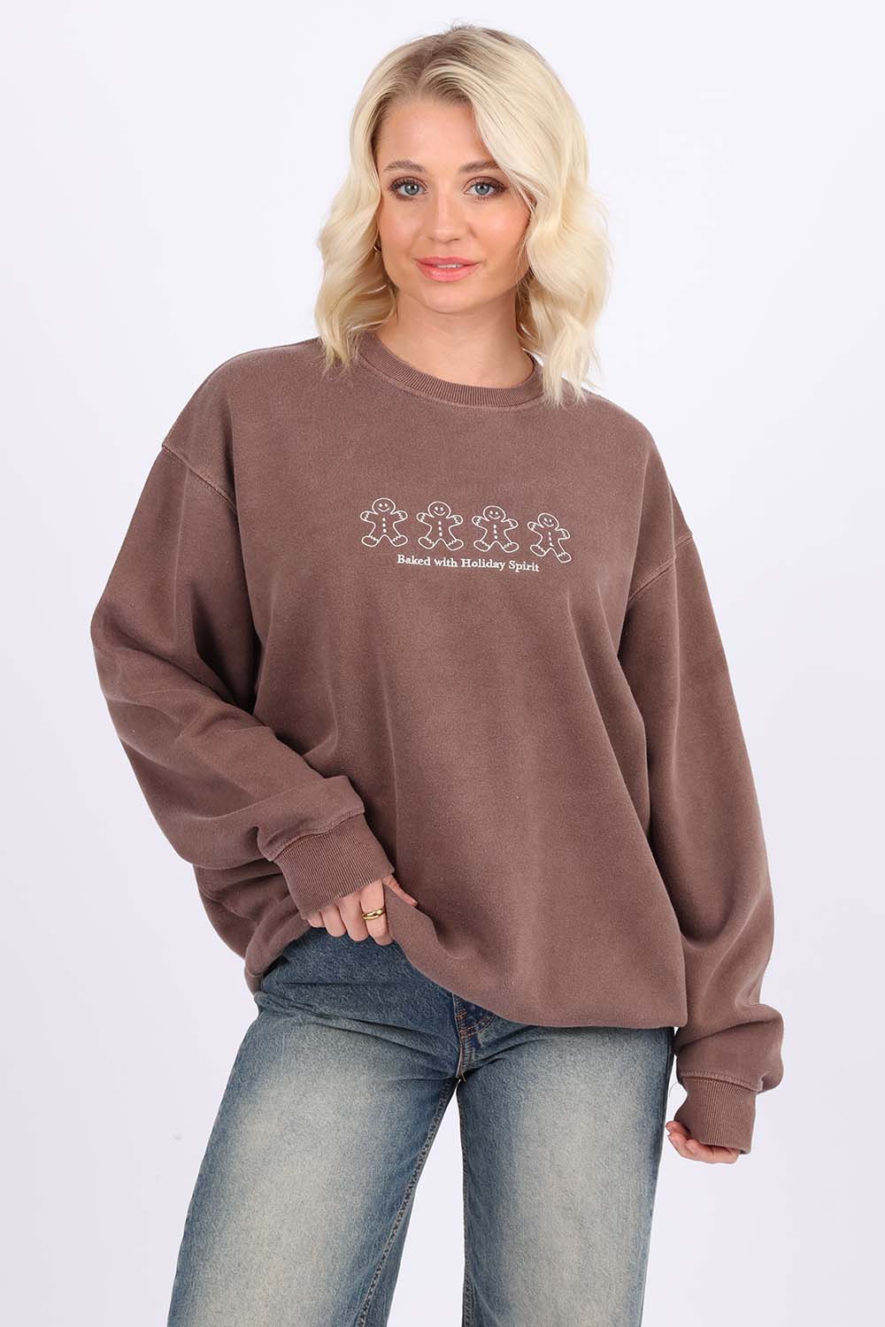 Overdye Embroidered Baked With Holiday Spirit Sweatshirts| Christmas Jumper