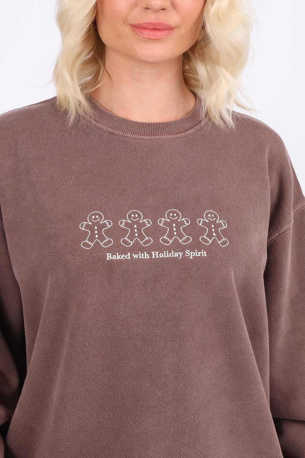 Overdye Embroidered Baked With Holiday Spirit Sweatshirts| Christmas Jumper