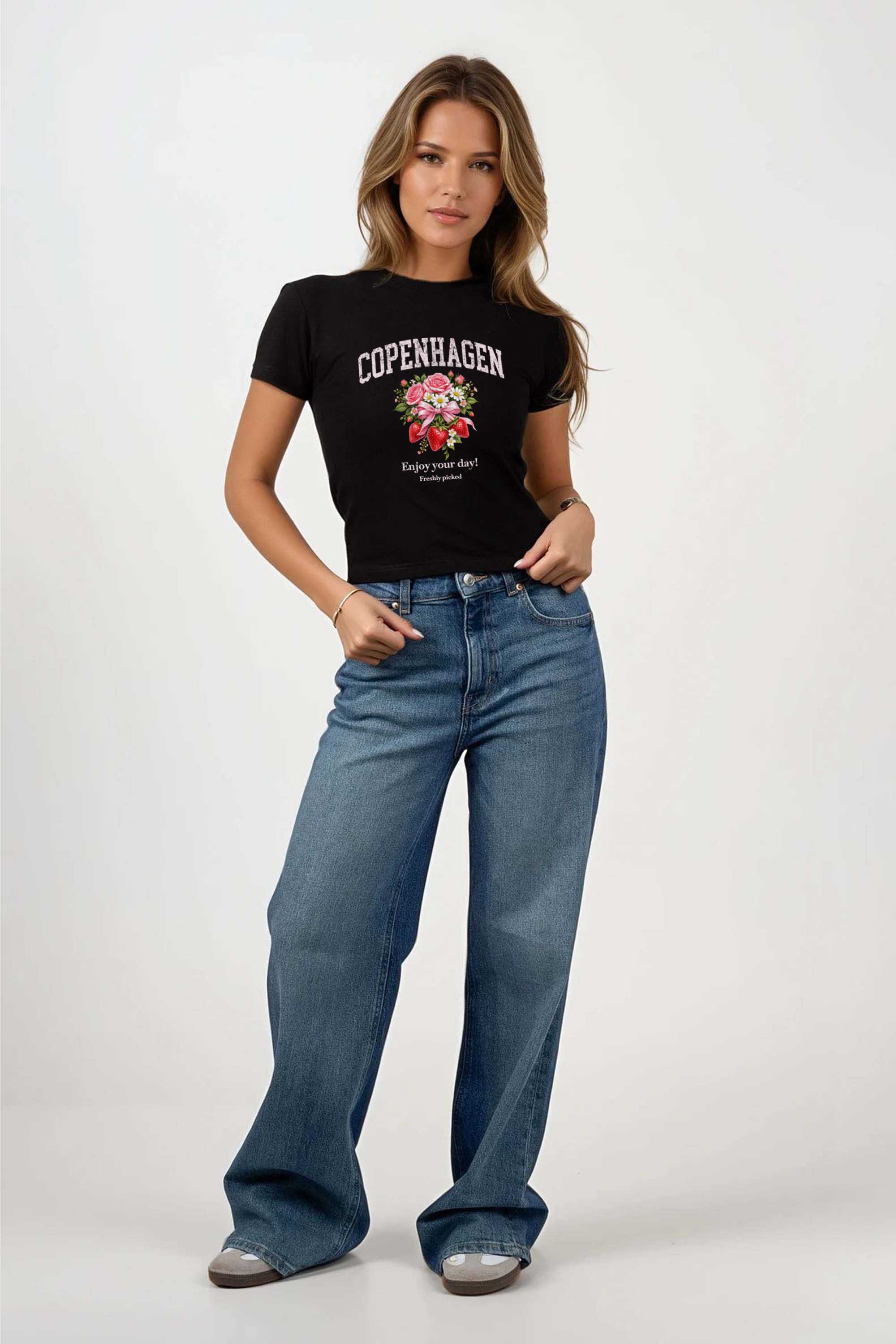 220GSM Copenhagen Strawberry Floral Printed Baby Tee (Pack of 6)