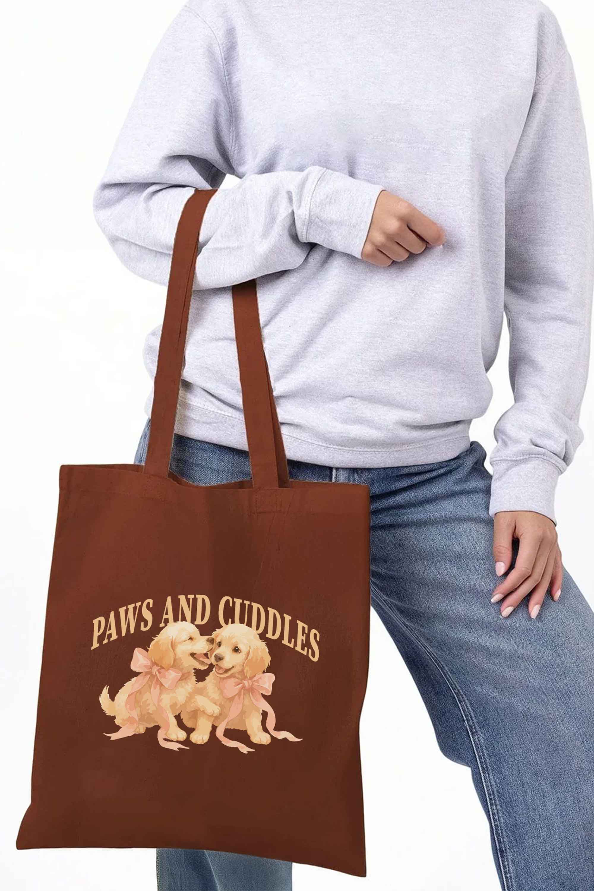 Paws and Cuddles Puppies Printed Cotton Tote Bag