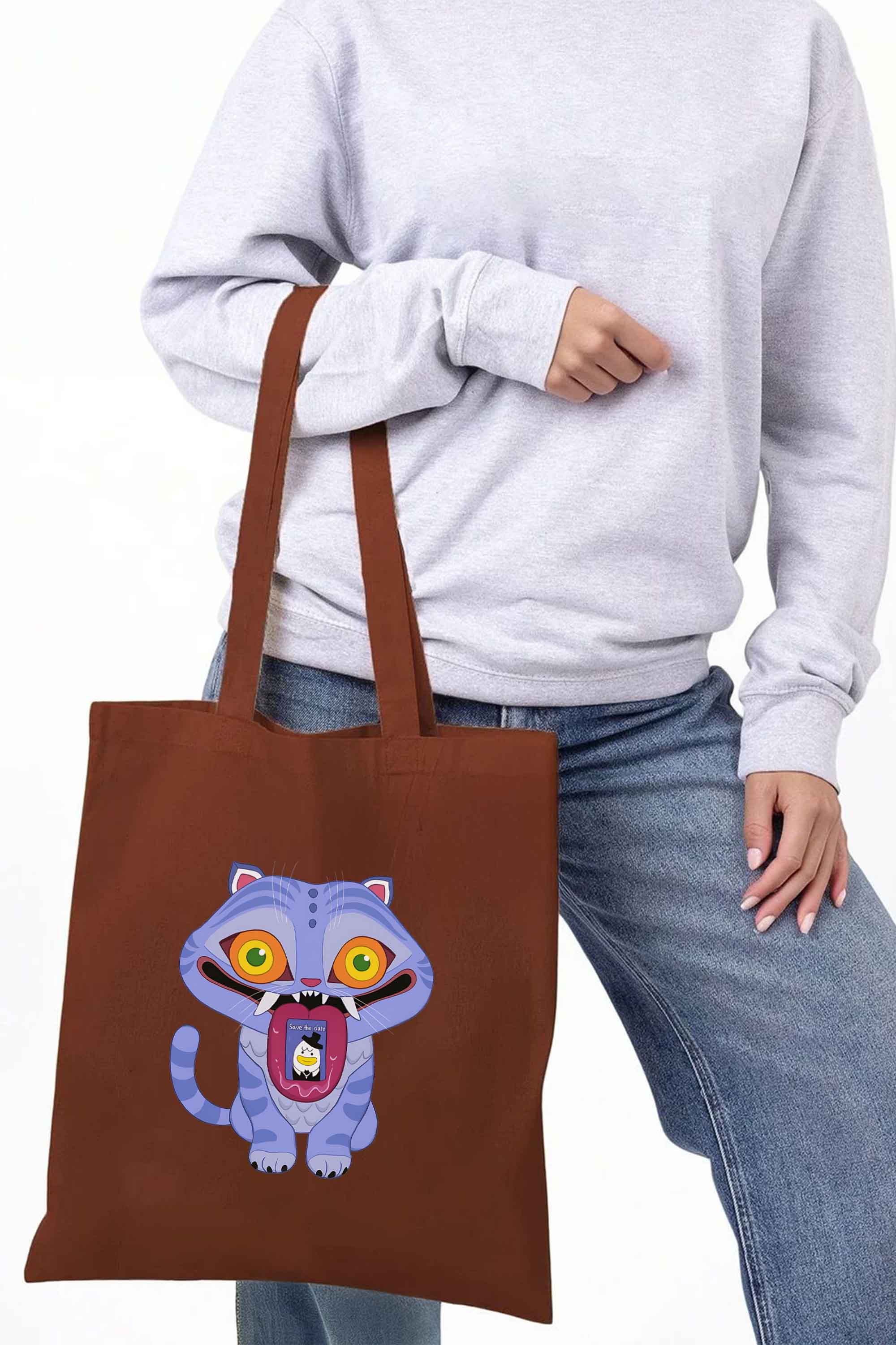 K-Pop Derpy Demon Cat Graphic Printed Cotton Tote Bag