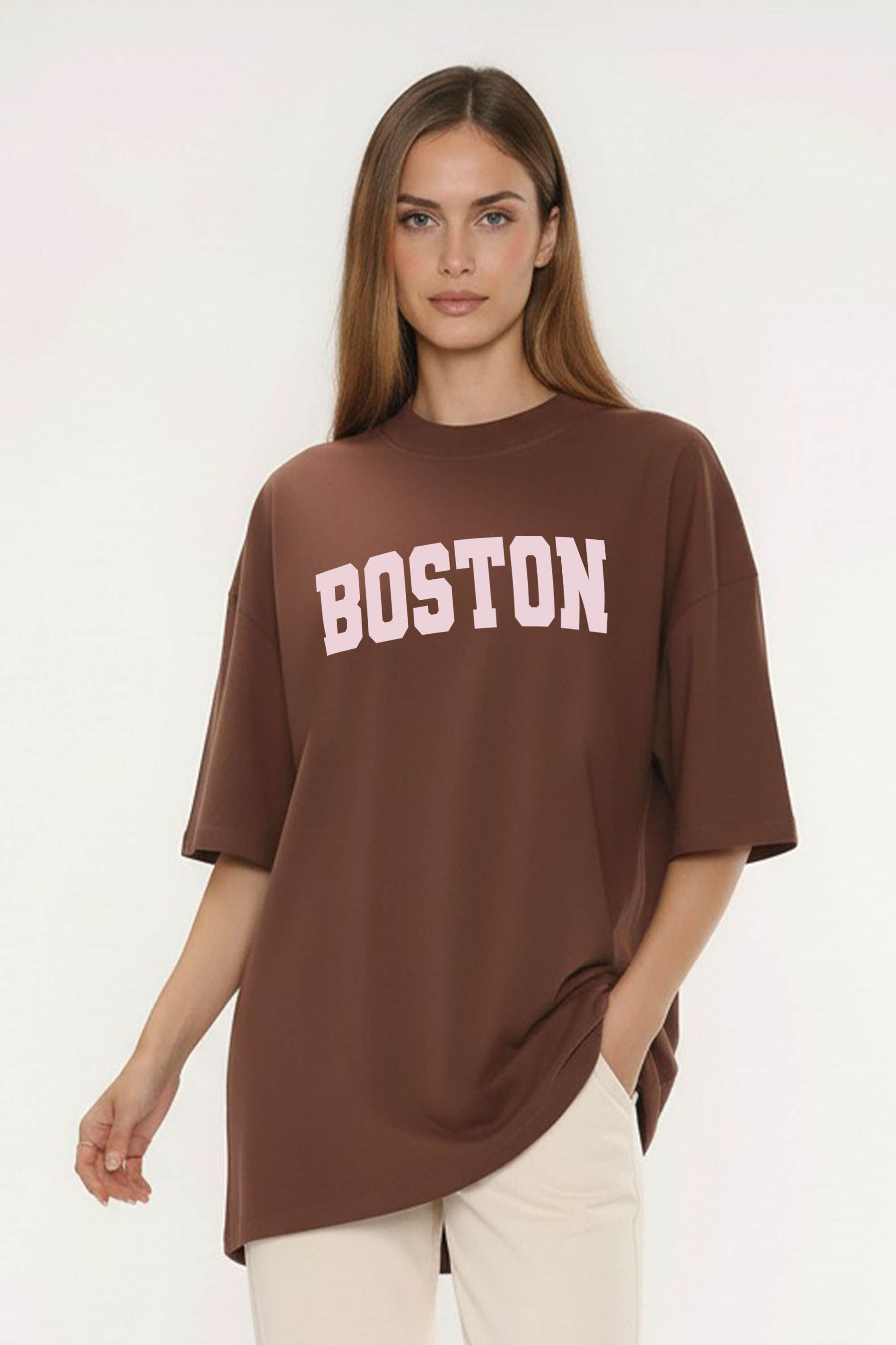 220GSM Oversized T-Shirt in Boston Graphic Print | Missi Clothing UK