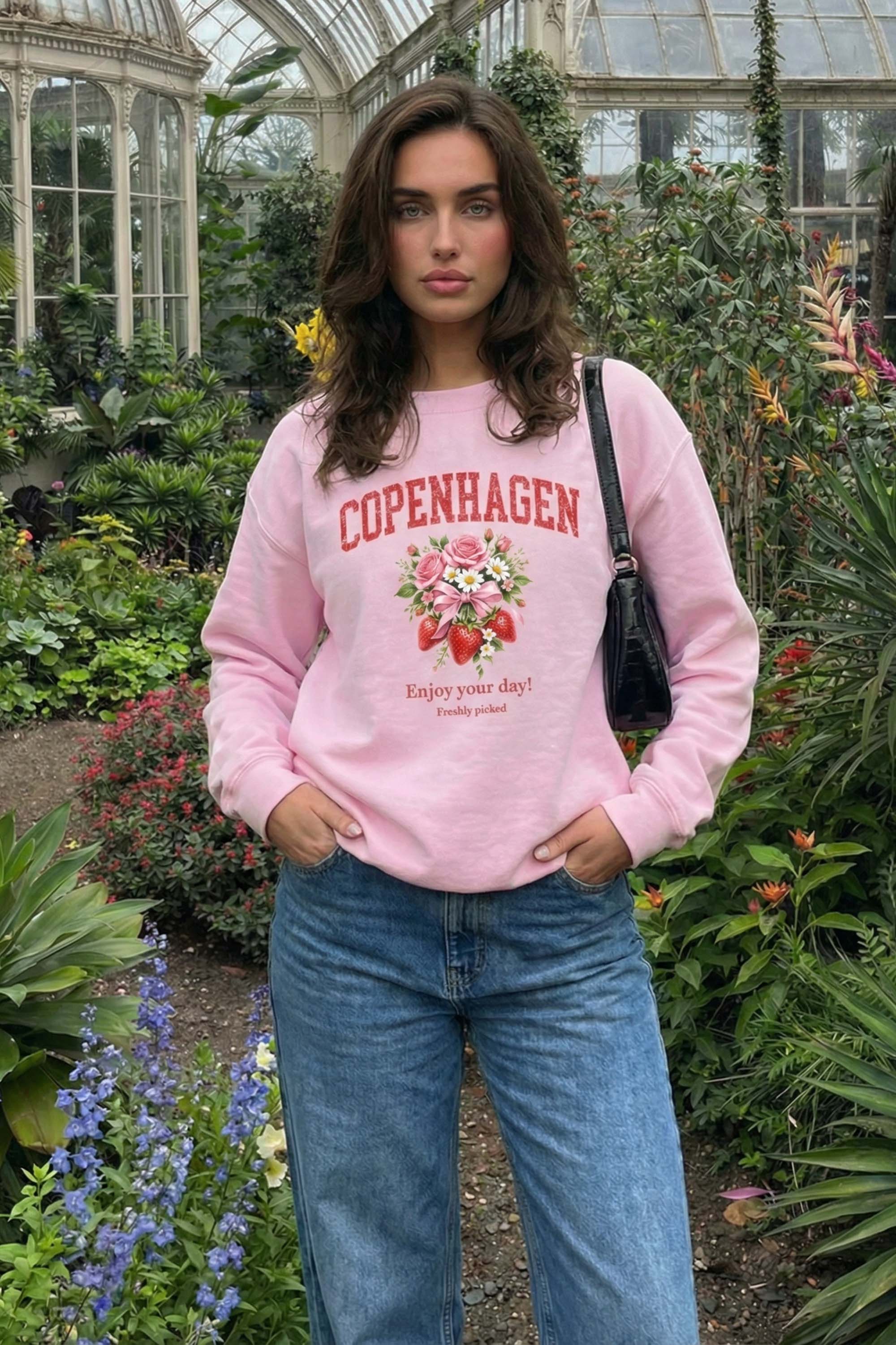 Unisex Heavy Blend Copenhagen Strawberry Floral Printed Sweatshirt