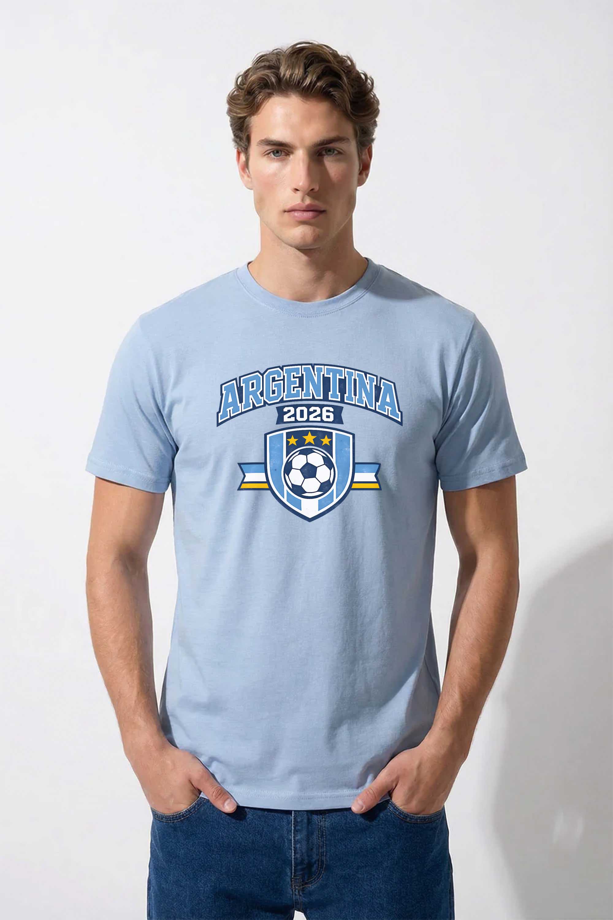 220GSM Regular Fit Argentina Football Printed T-Shirt