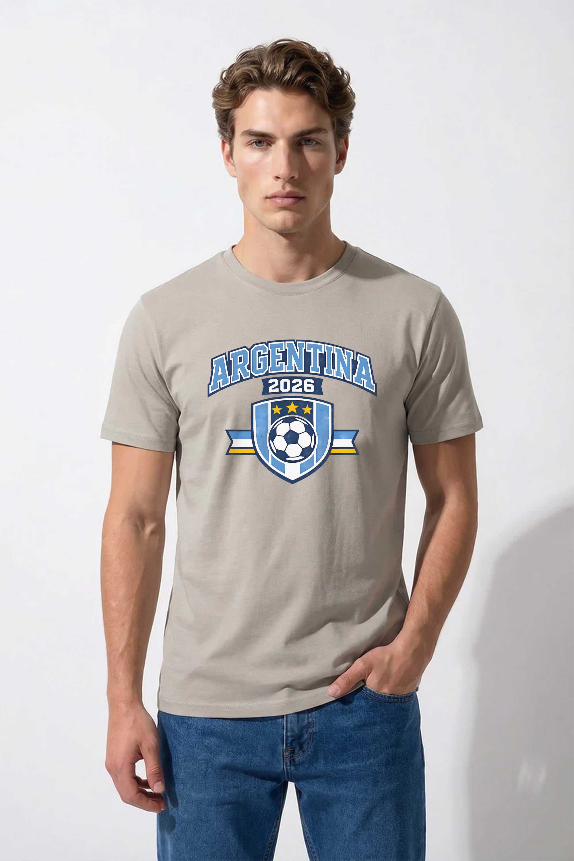 220GSM Regular Fit Argentina Football Printed T-Shirt