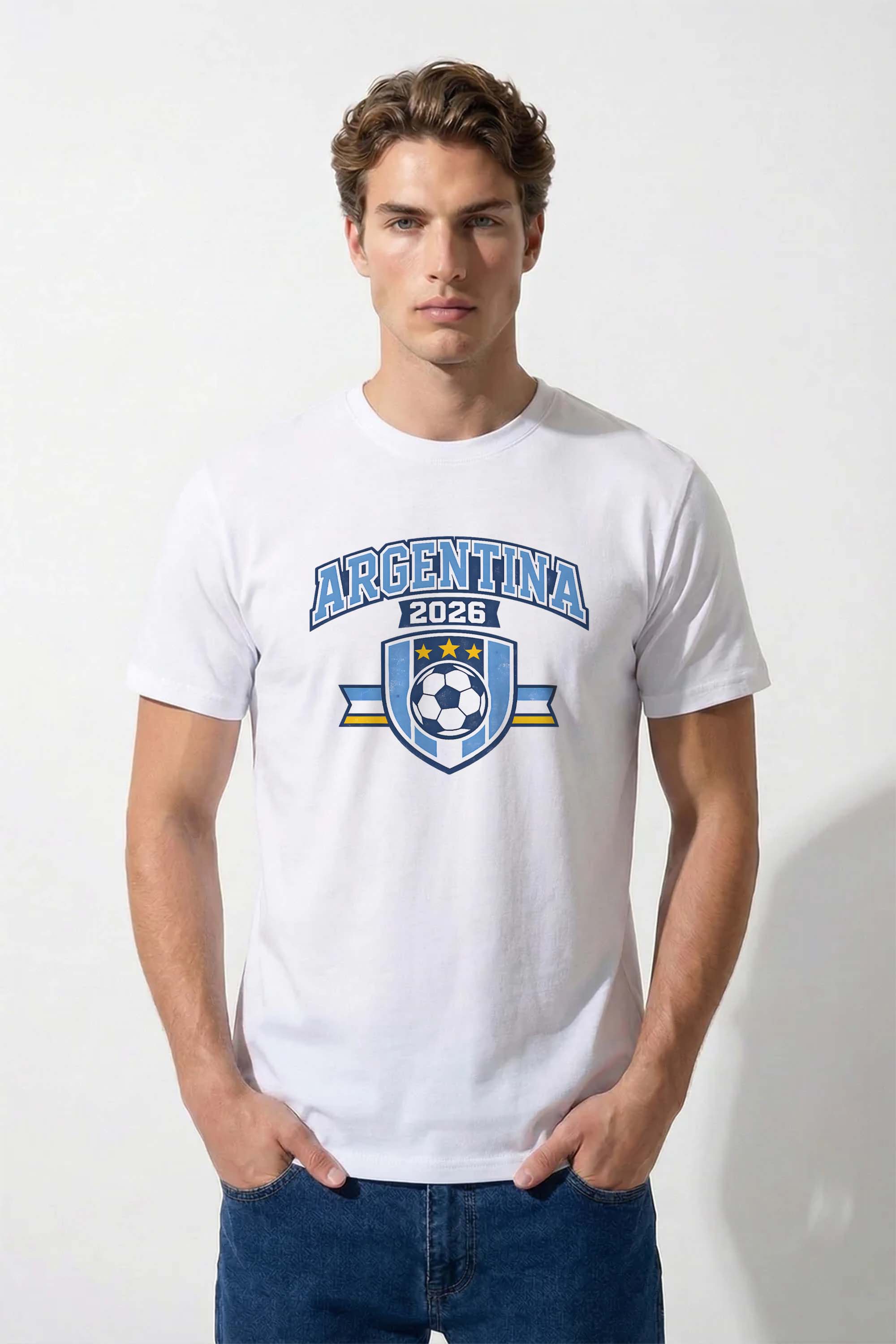 220GSM Regular Fit Argentina Football Printed T-Shirt