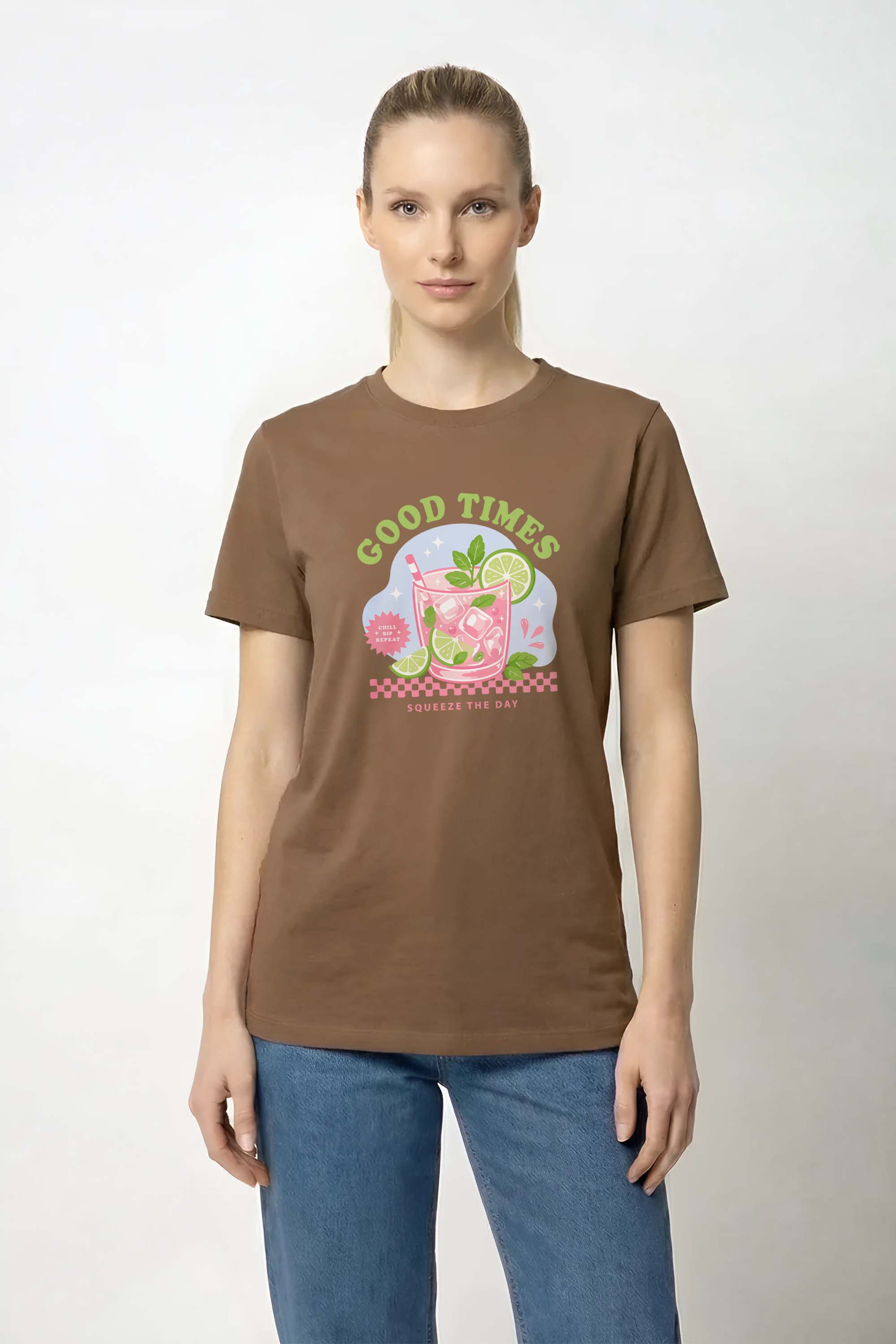 220GSM Regular Fit Good Times Summer Drink Printed T-shirt