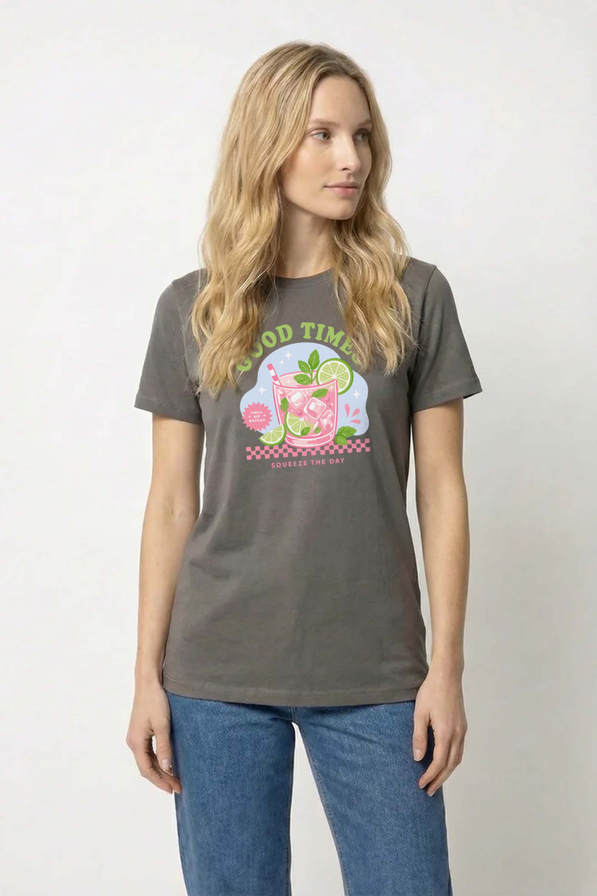 220GSM Regular Fit Good Times Summer Drink Printed T-shirt