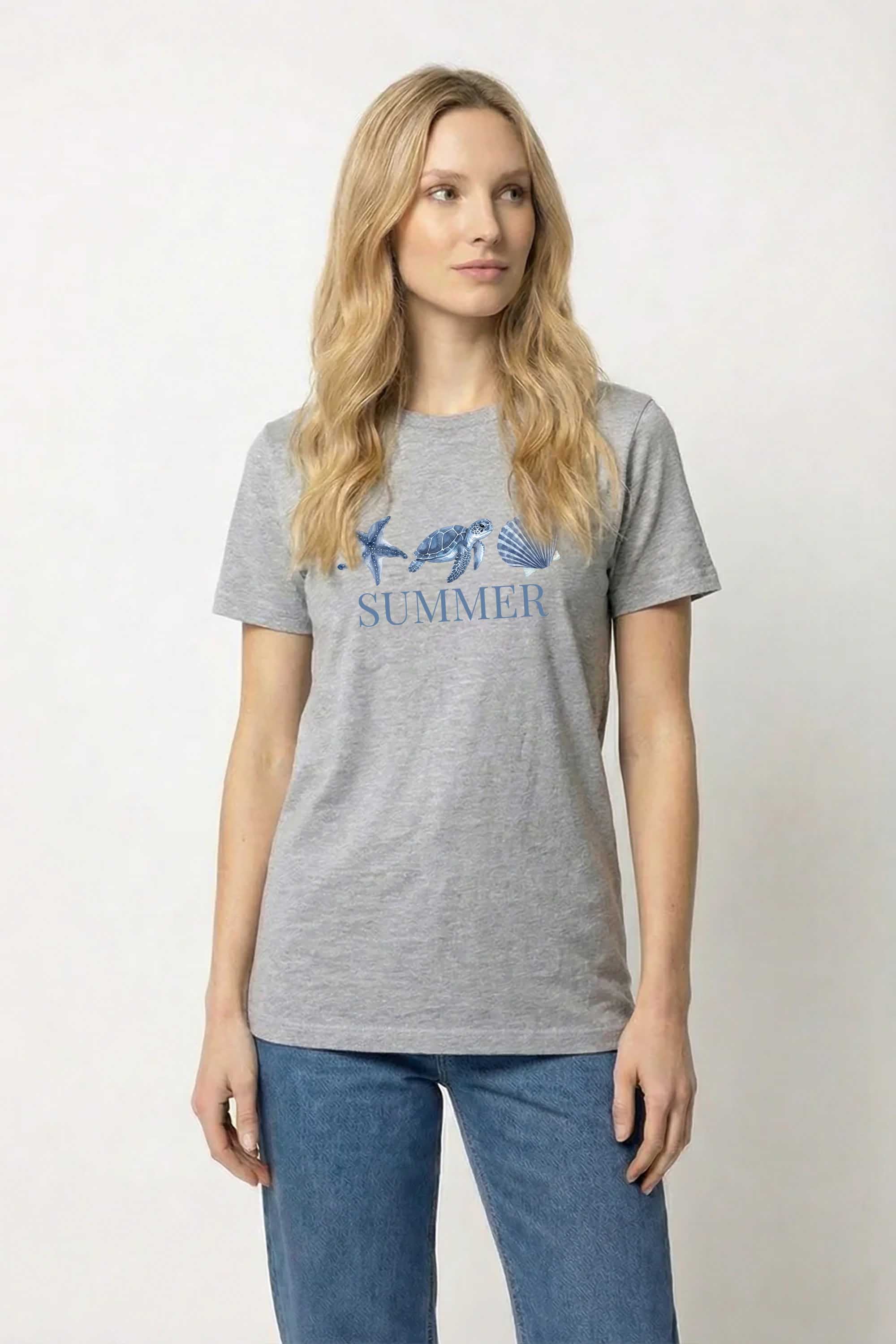 220GSM Regular FIt Summer Sea Shell Turtle Printed T-Shirt