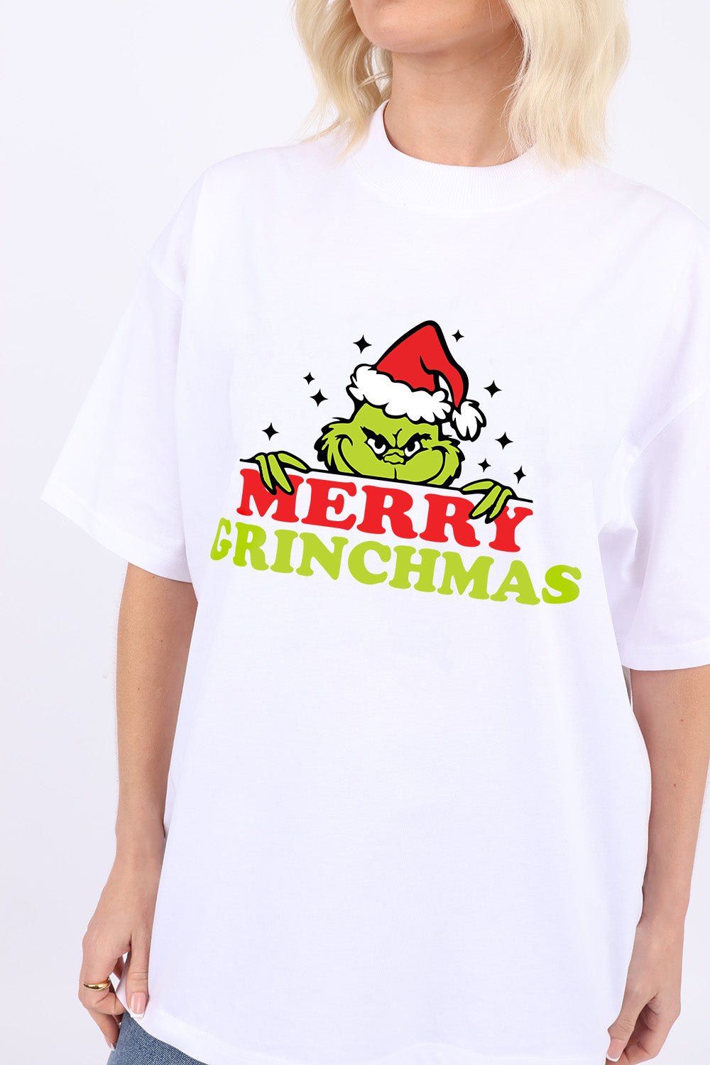 220GSM Oversize Christmas T-Shirt In Grinch Christmas Fun Print