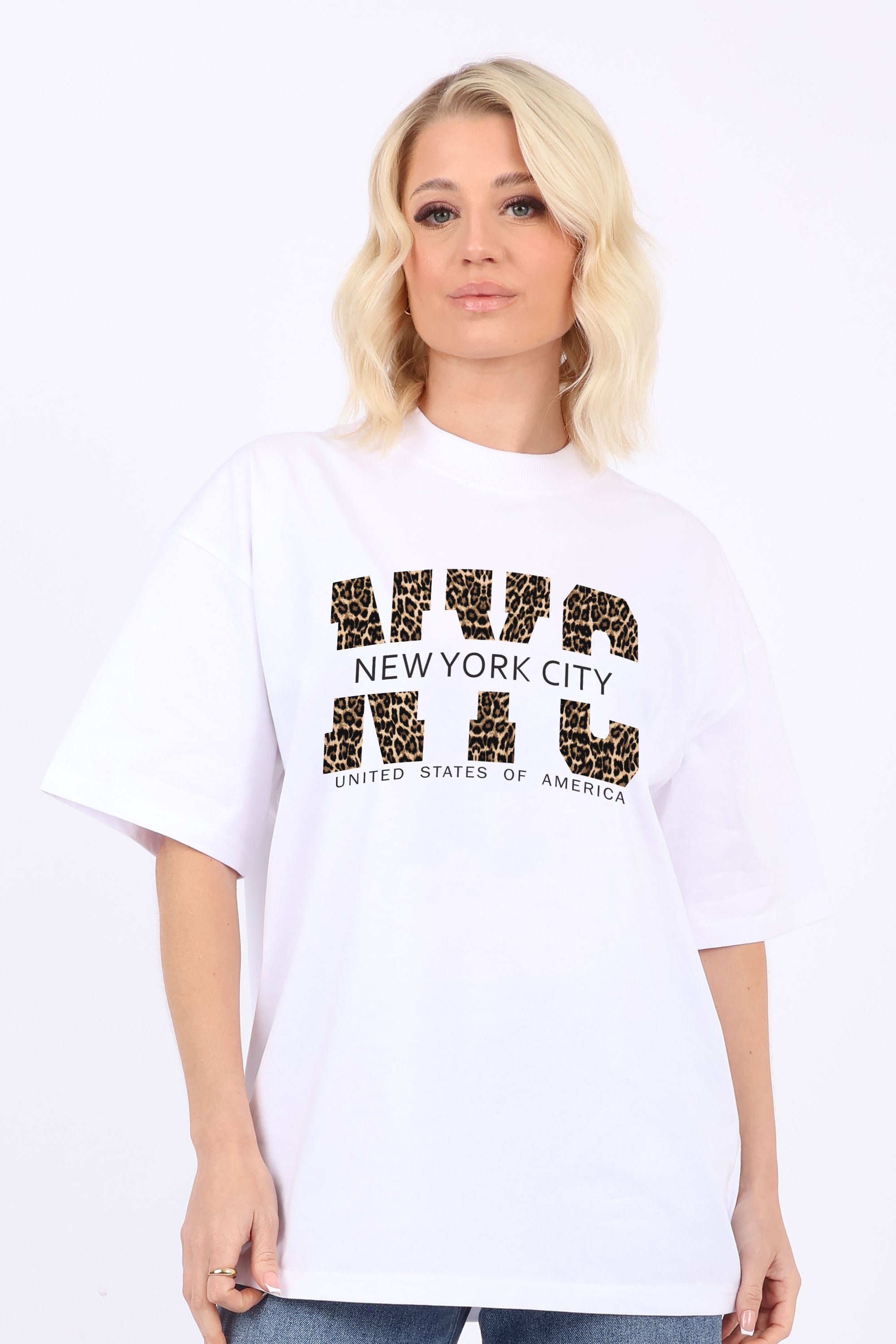 220GSM Oversized T-Shirt in Leopard NYC Print