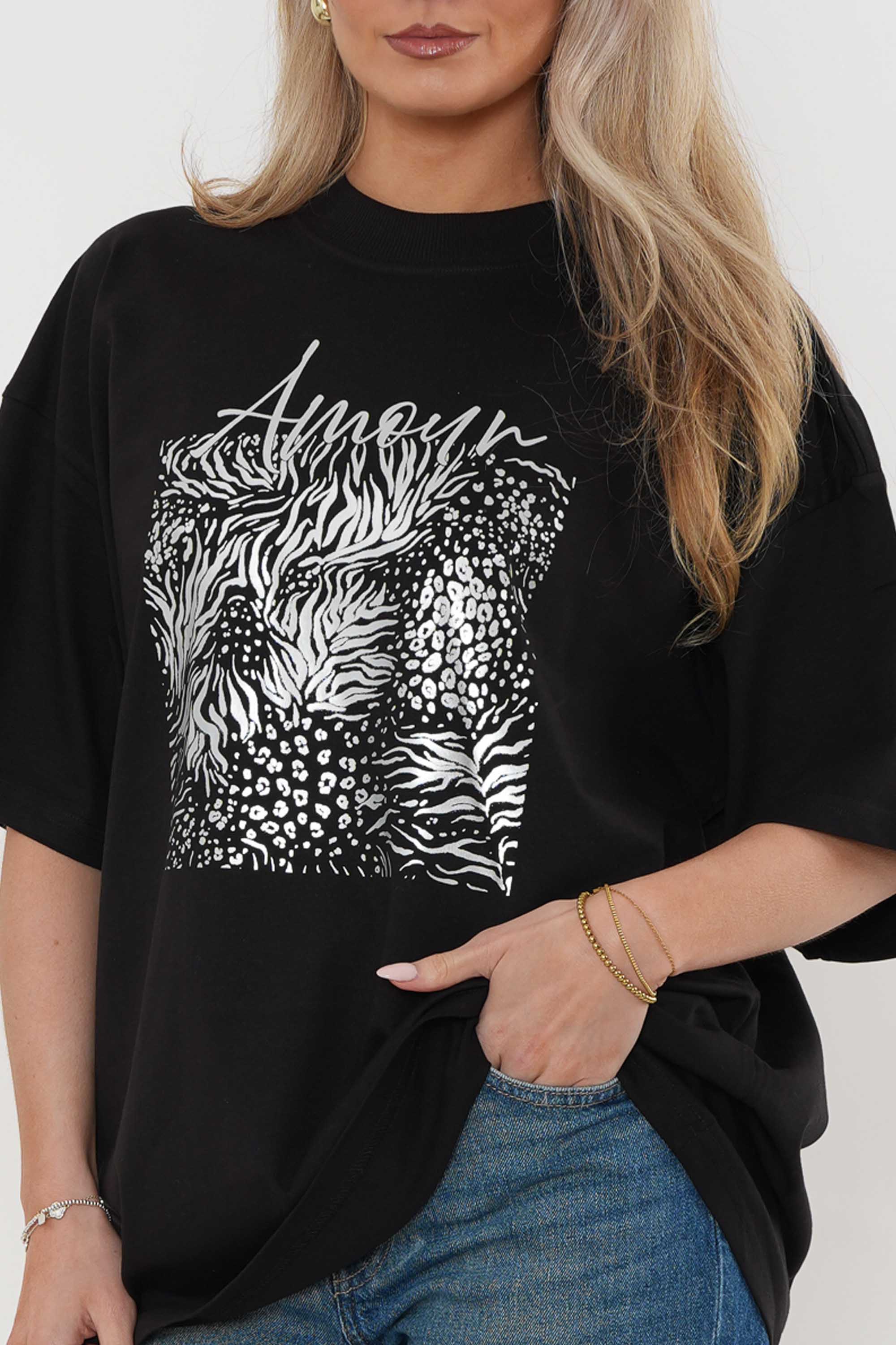 220GSM Oversized T-Shirt in Amour Foil Print