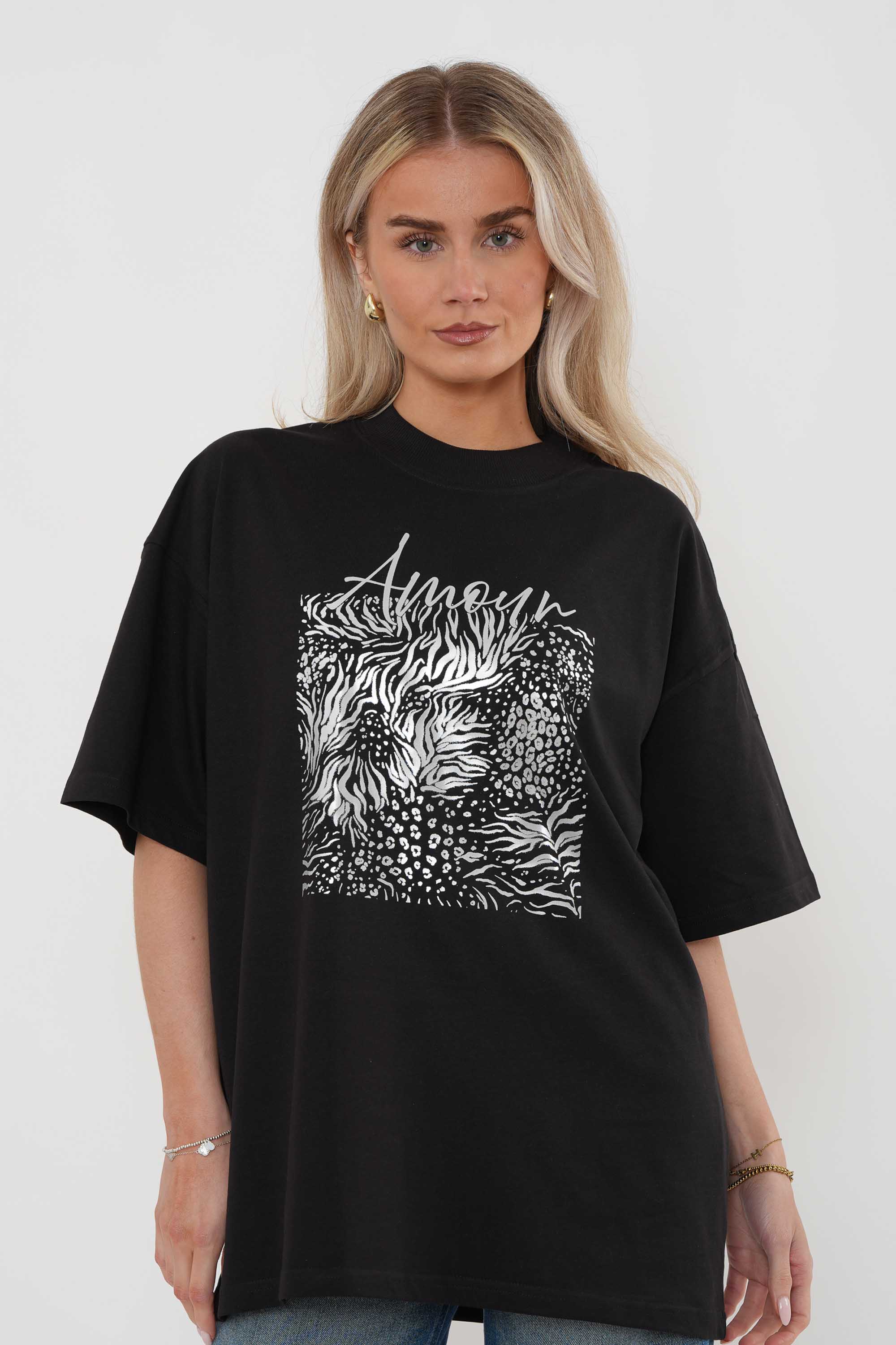 220GSM Oversized T-Shirt in Amour Foil Print