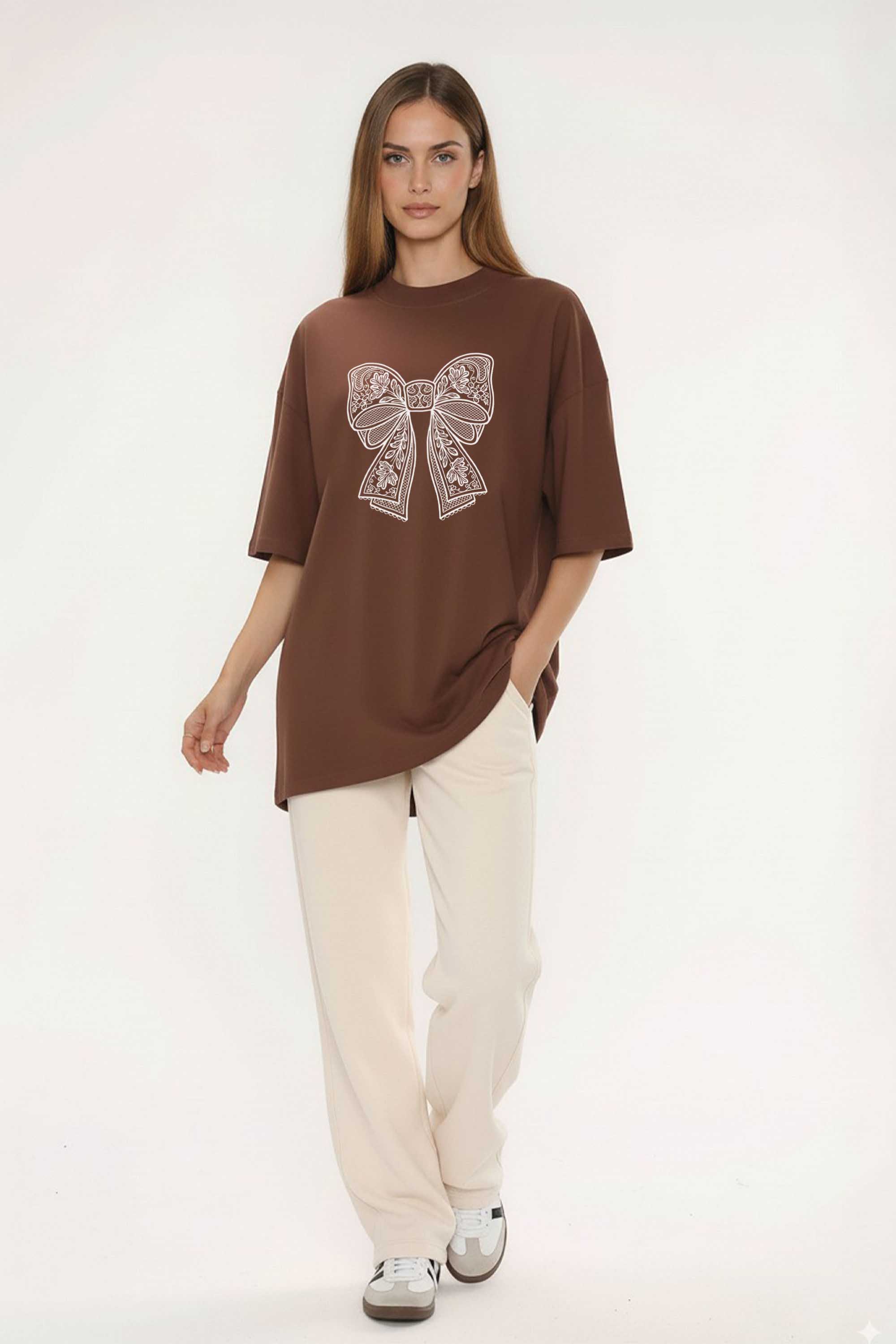 220GSM Oversized T-Shirt in Lace Bow Print