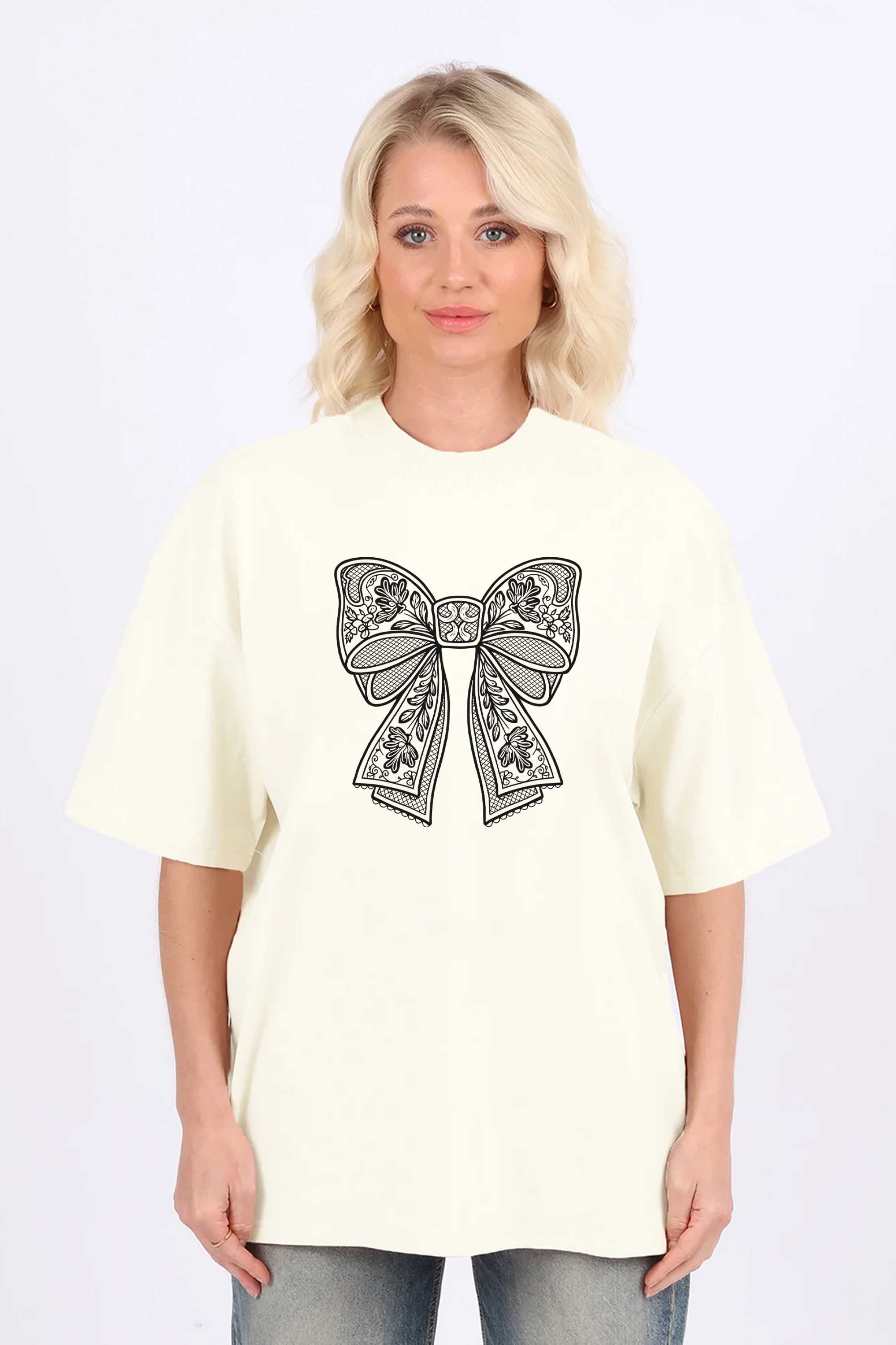220GSM Oversized T-Shirt in Lace Bow Print