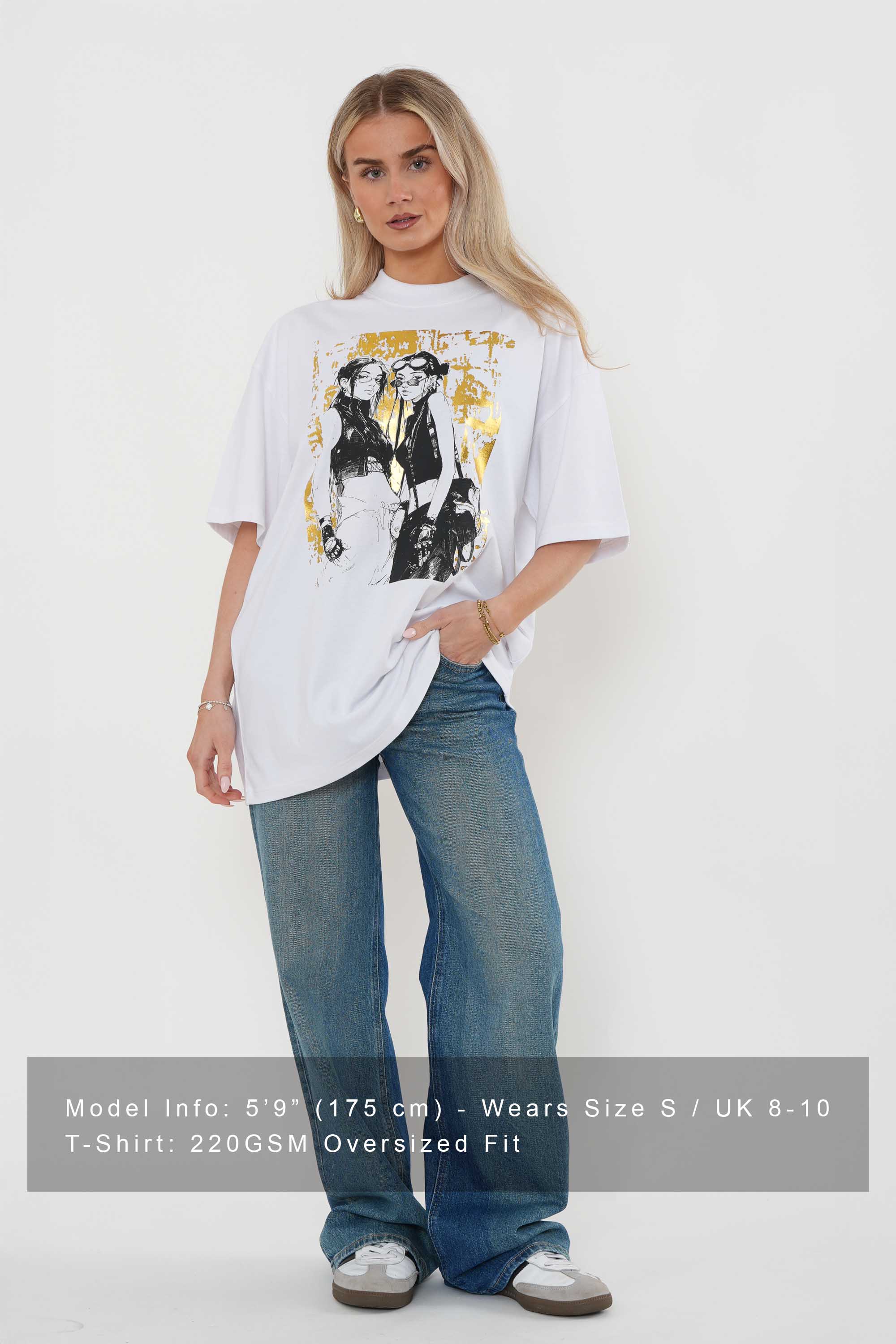 220GSM Oversized T-Shirt in Girls Gold Foil Print