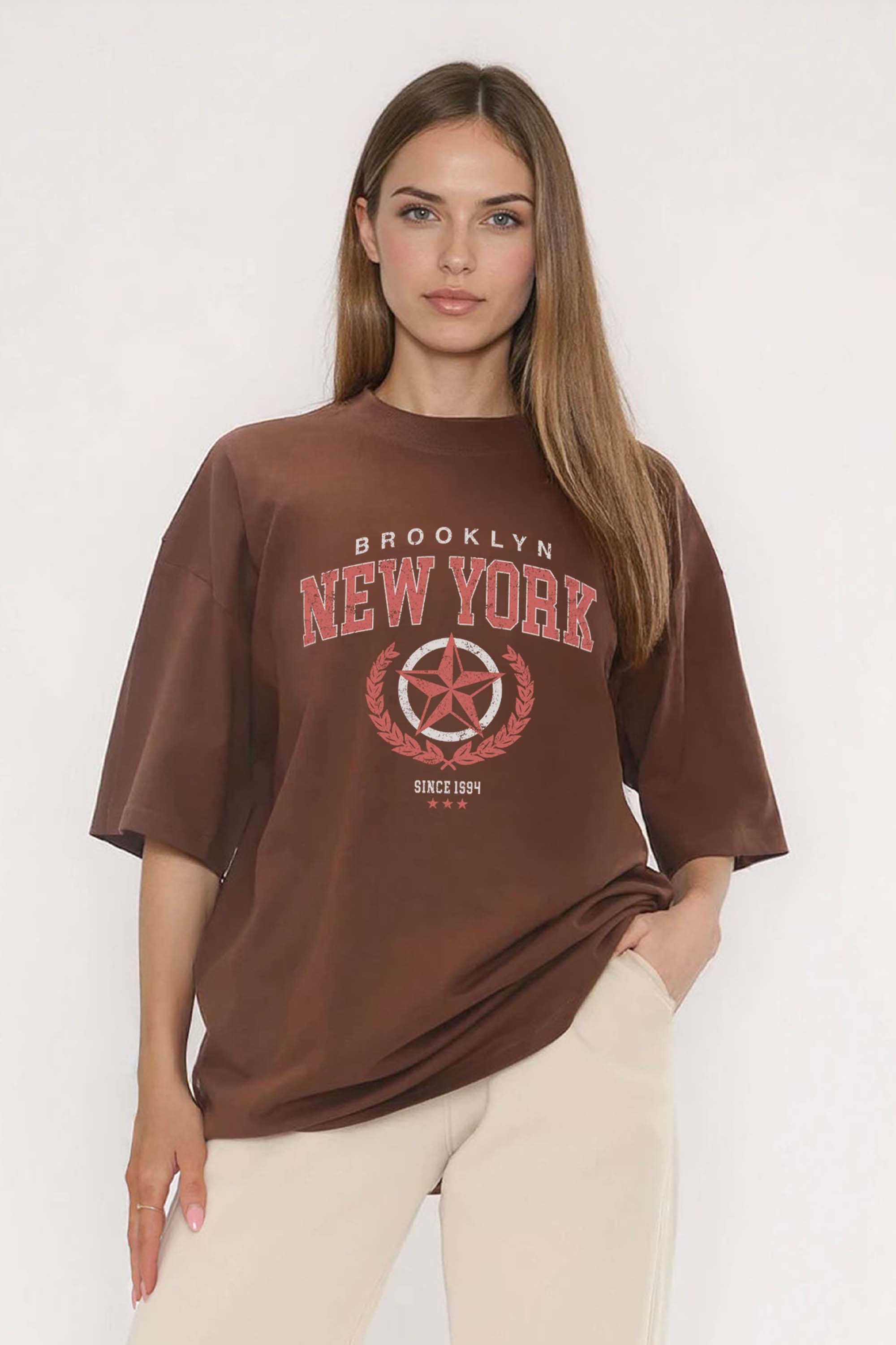 220GSM Oversized T-Shirt in Brooklyn New York Graphic Print