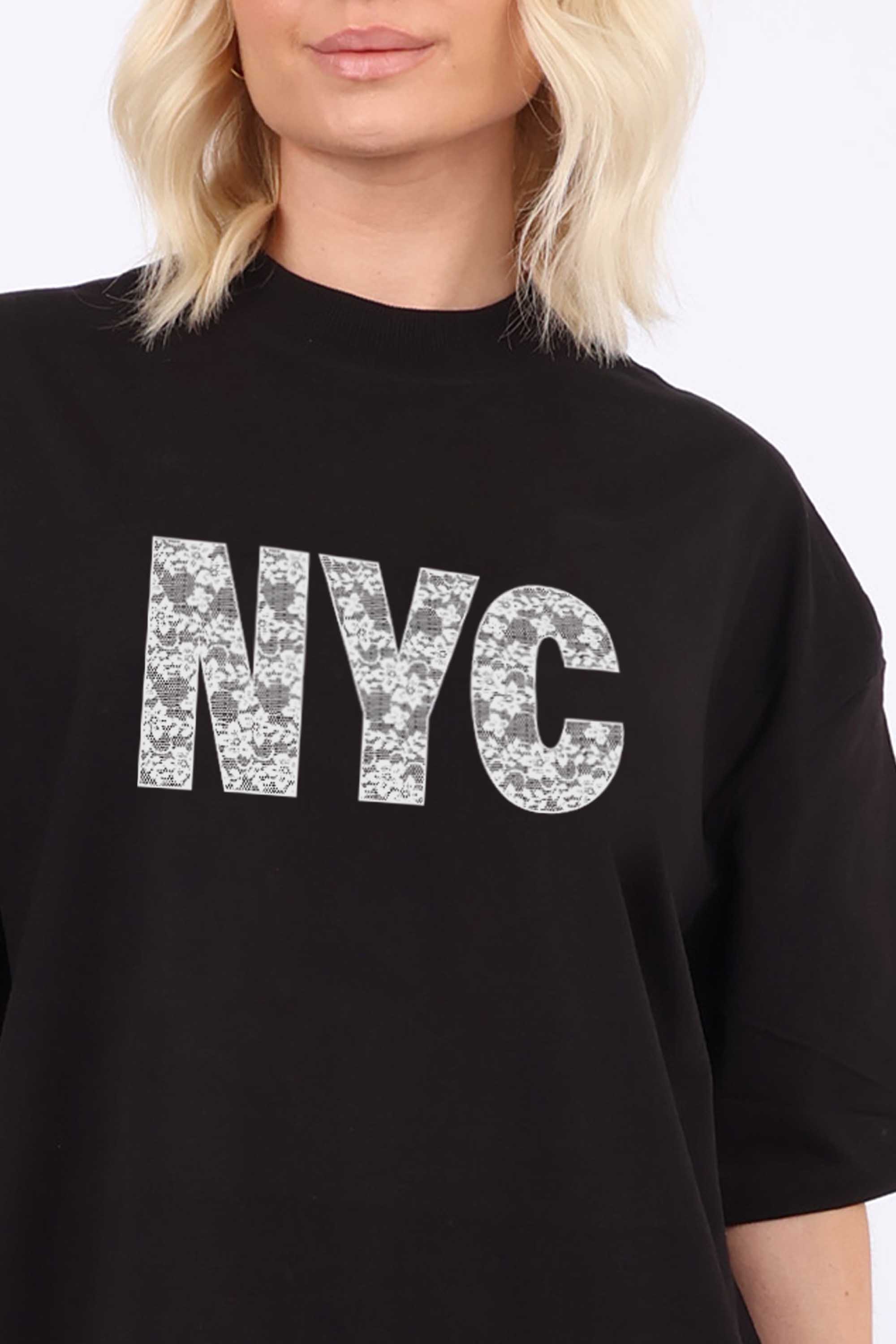 220GSM Oversized T-Shirt in NYC Lace Print