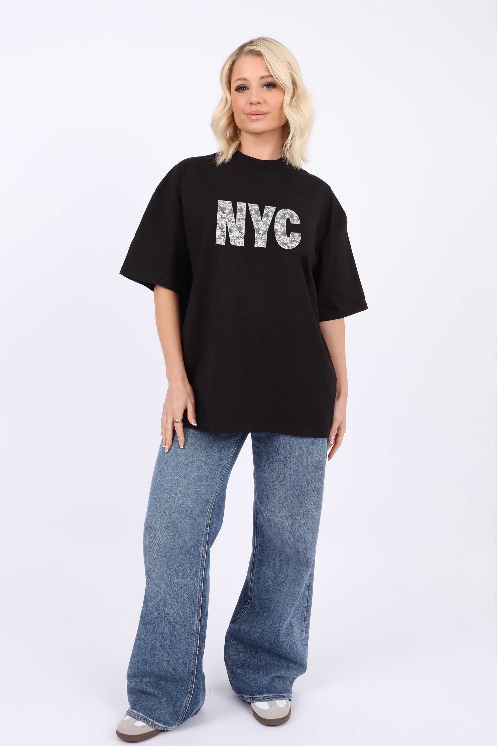 220GSM Oversized T-Shirt in NYC Lace Print