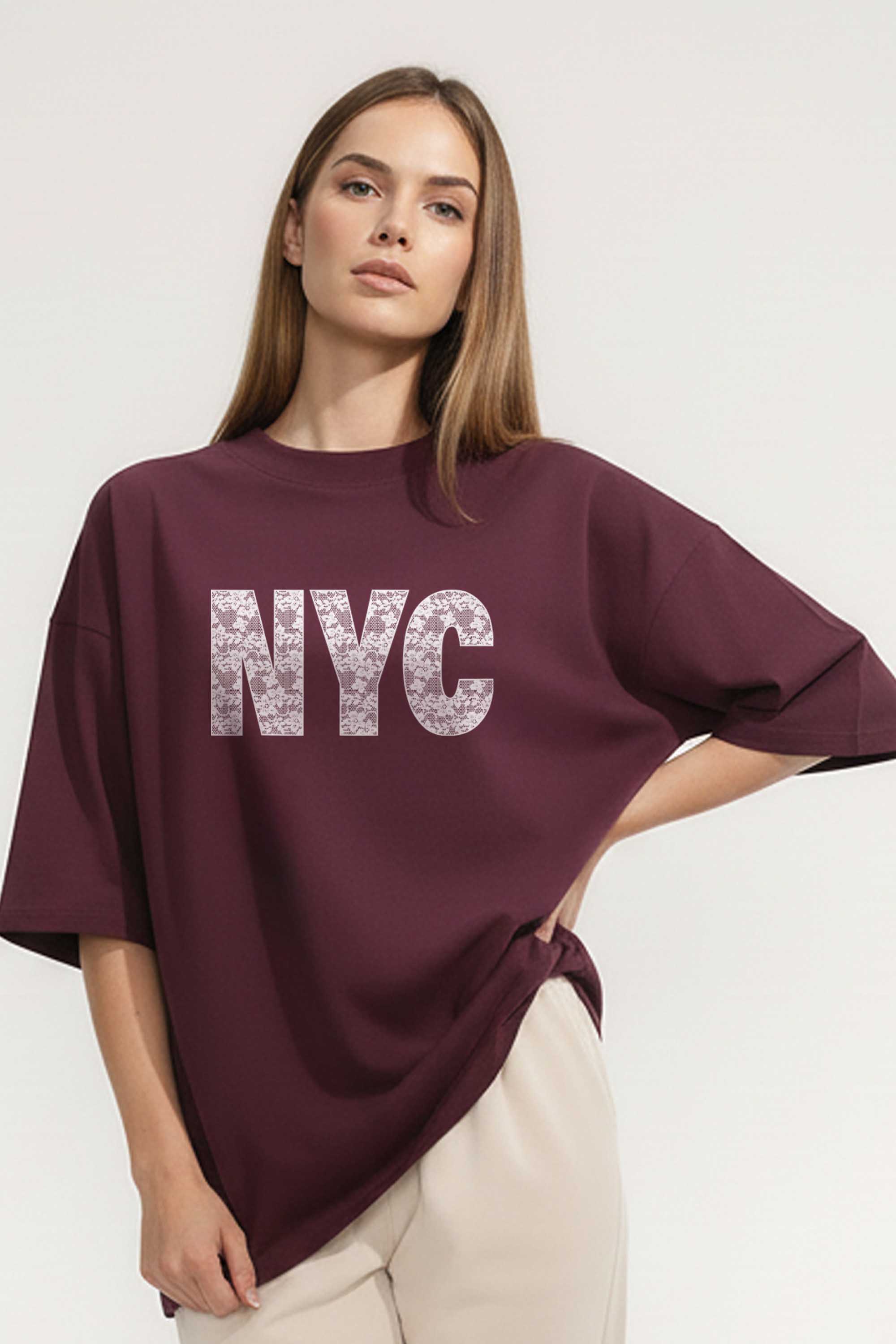 220GSM Oversized T-Shirt in NYC Lace Print