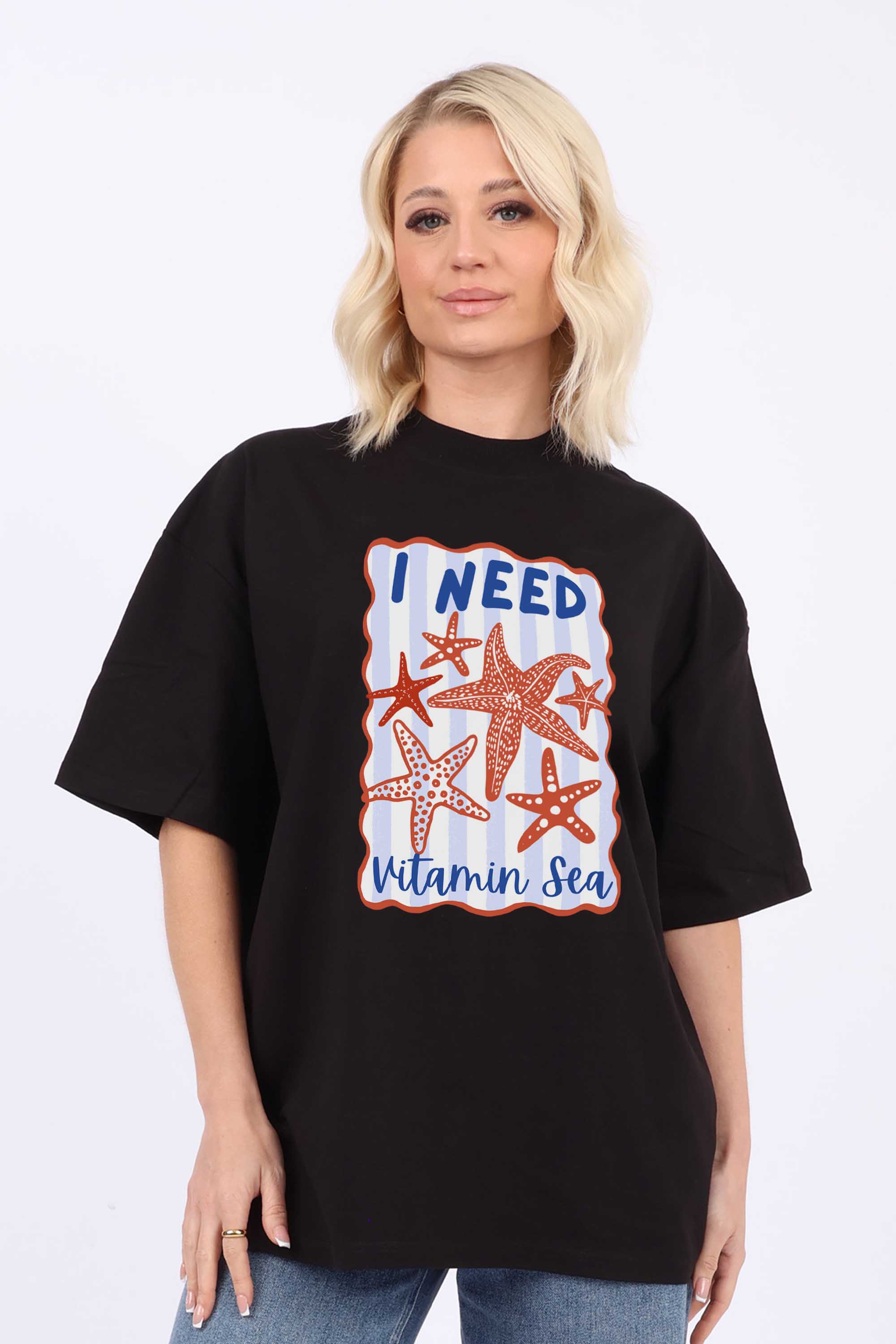 220GSM Oversized T-Shirt in I Need Vitamin Sea Print