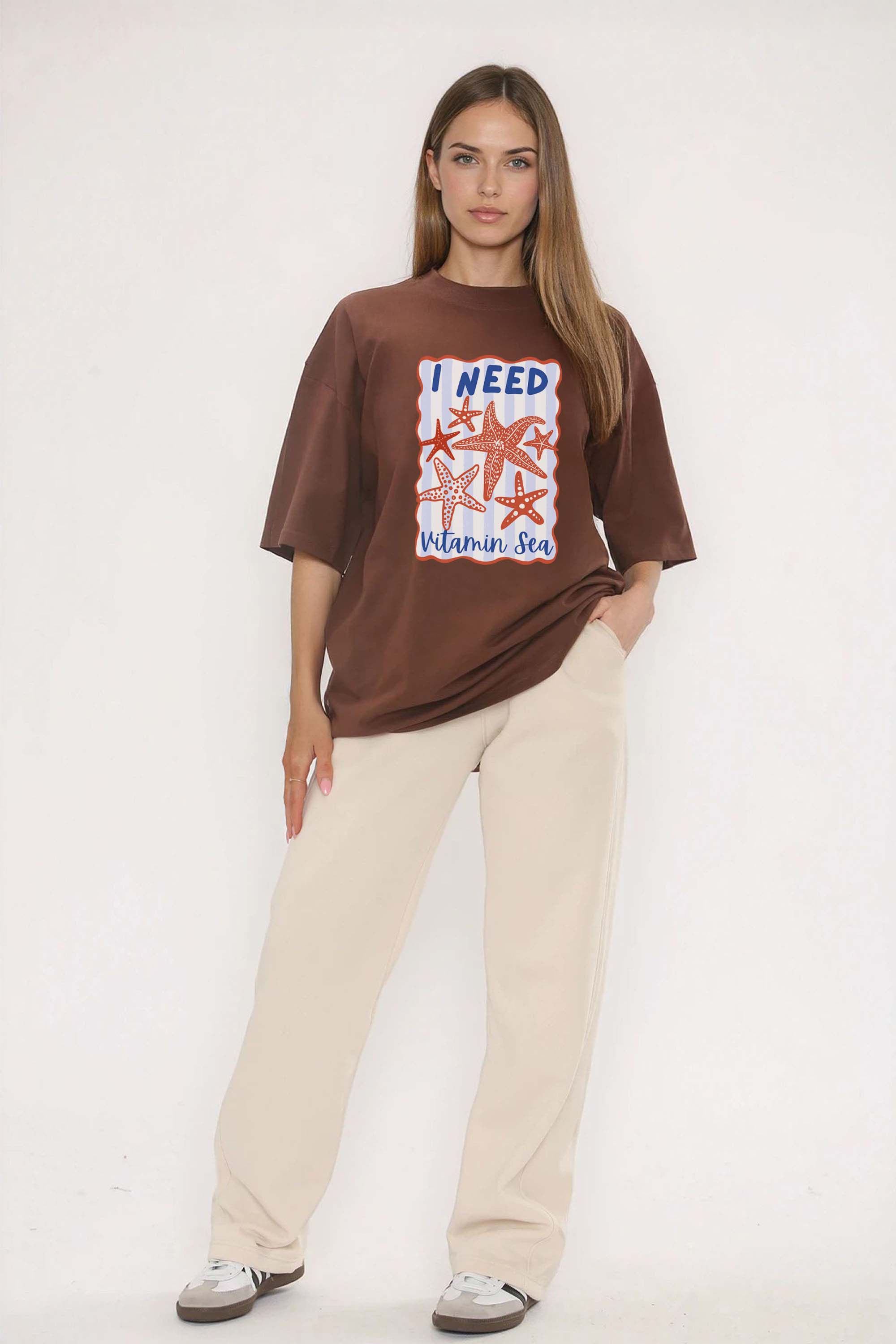 220GSM Oversized T-Shirt in I Need Vitamin Sea Print