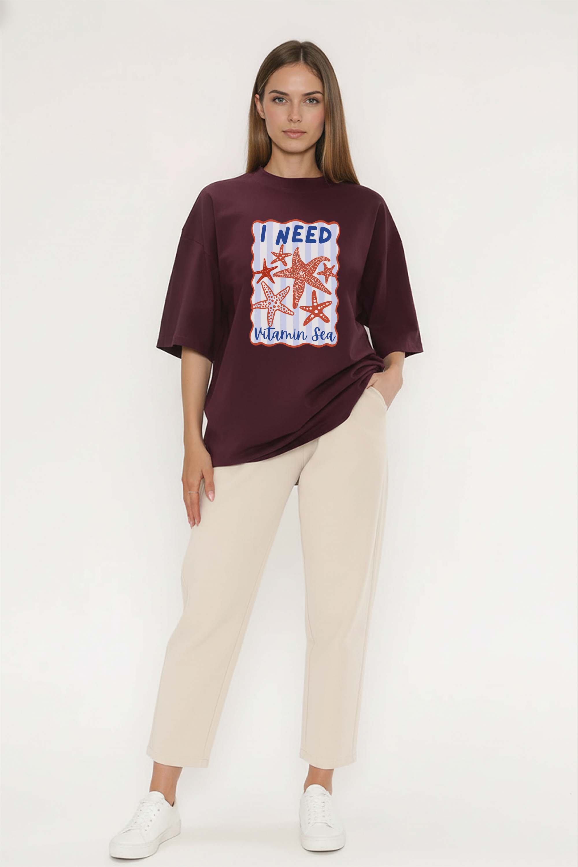 220GSM Oversized T-Shirt in I Need Vitamin Sea Print