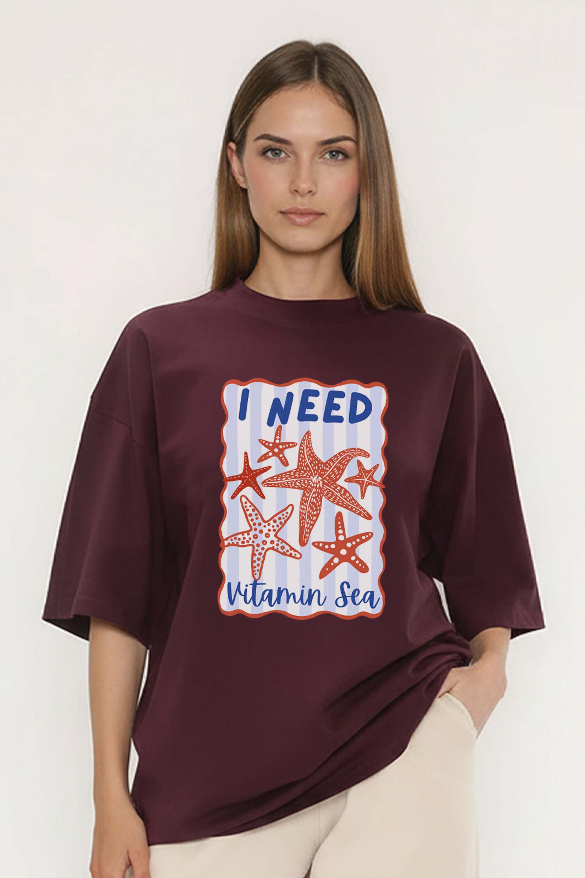 220GSM Oversized T-Shirt in I Need Vitamin Sea Print