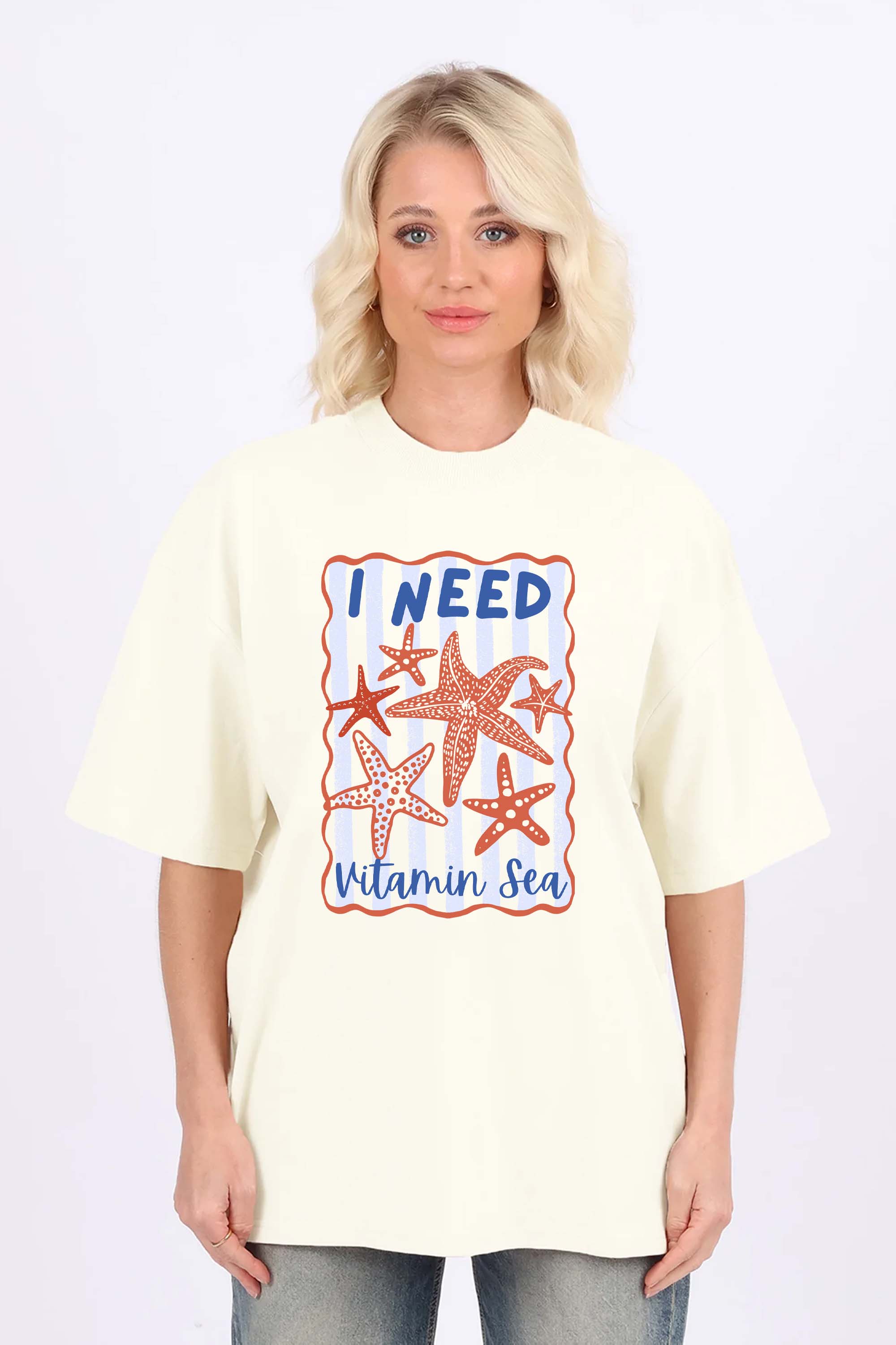 220GSM Oversized T-Shirt in I Need Vitamin Sea Print