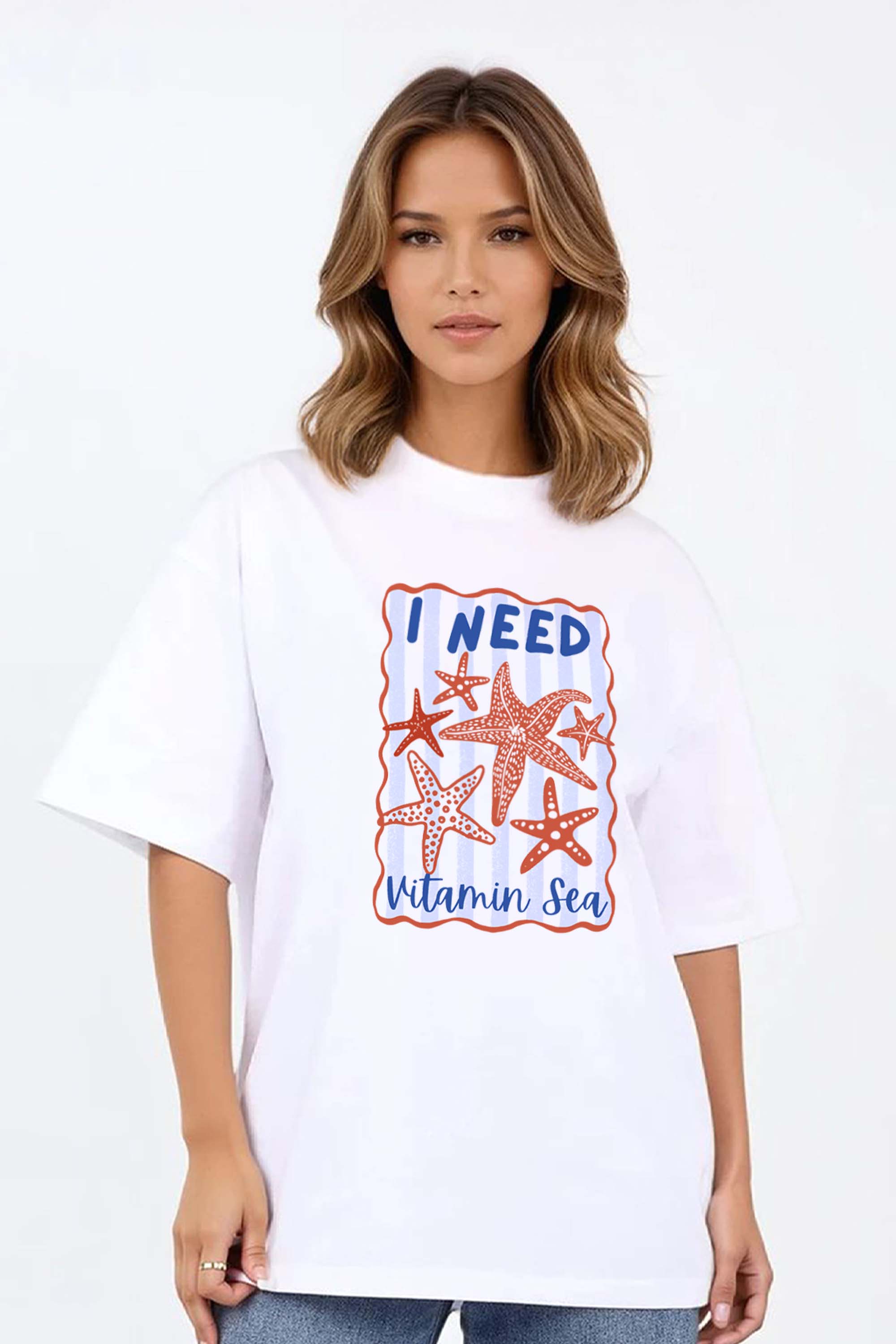 220GSM Oversized T-Shirt in I Need Vitamin Sea Print