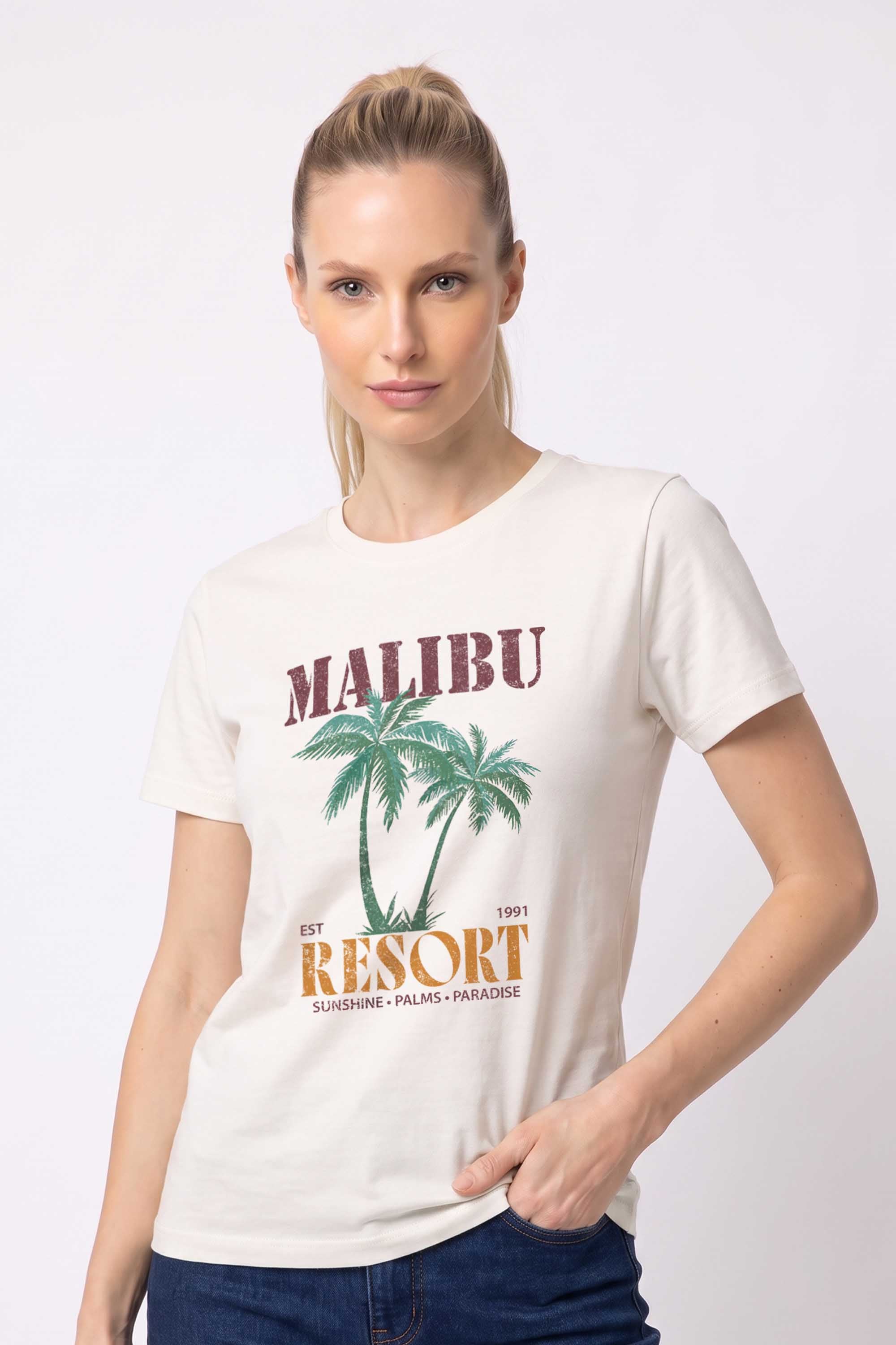 180 GSM Unisex Organic Malibu Resort Printed T-shirt