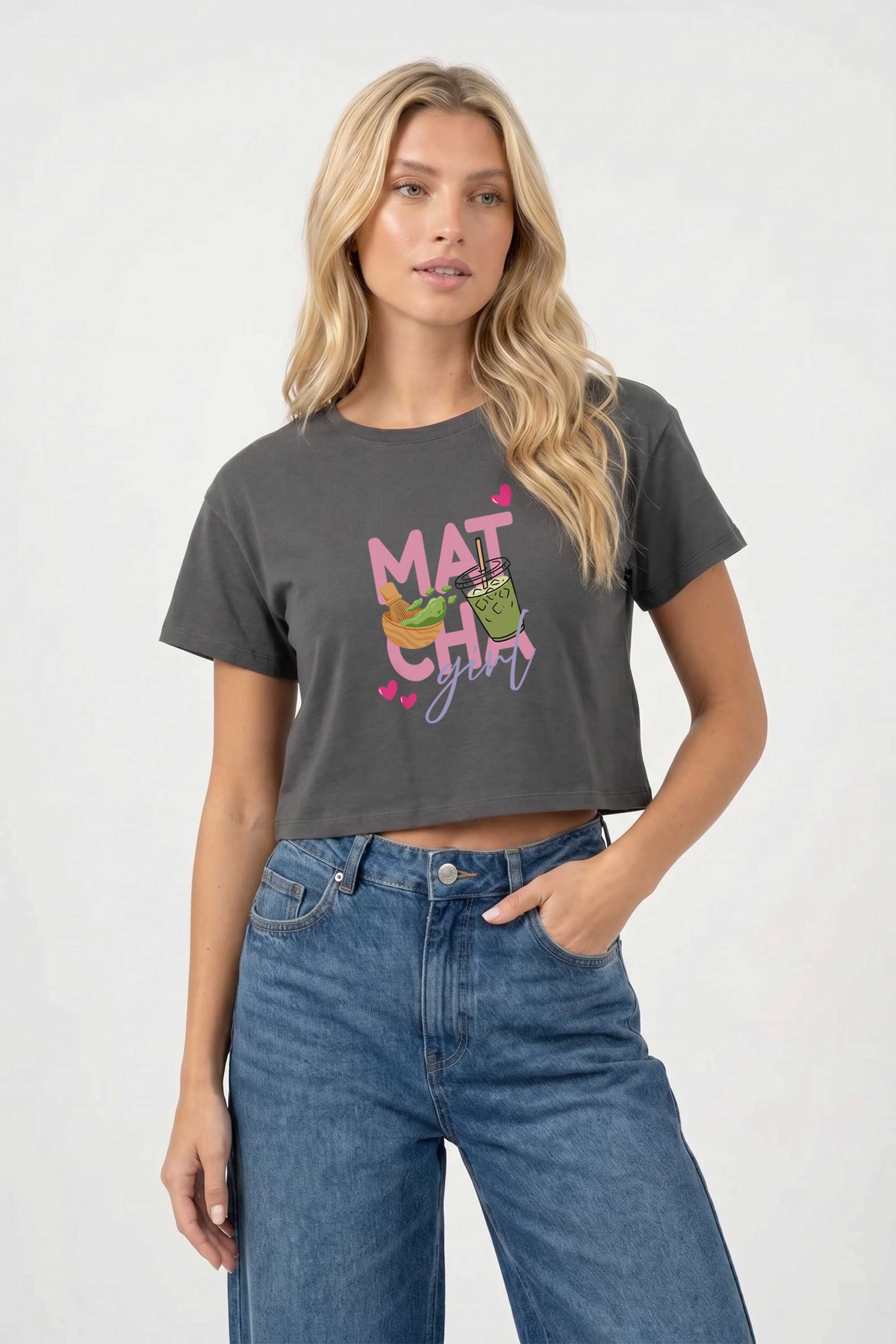 Cropped T-shirt in Matcha Girl Print