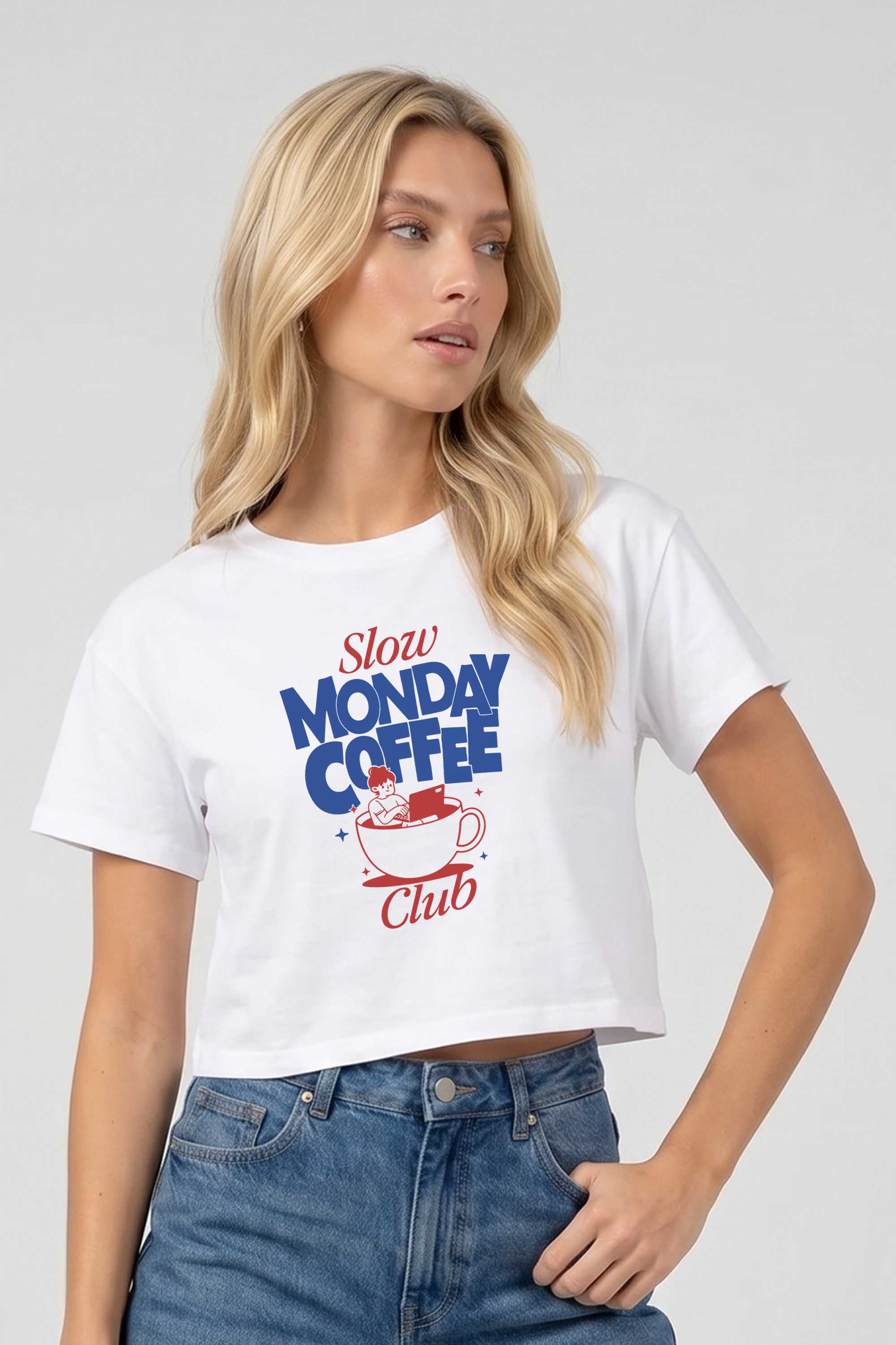 Cropped T-shirt in Slow Monday Coffee Club Print