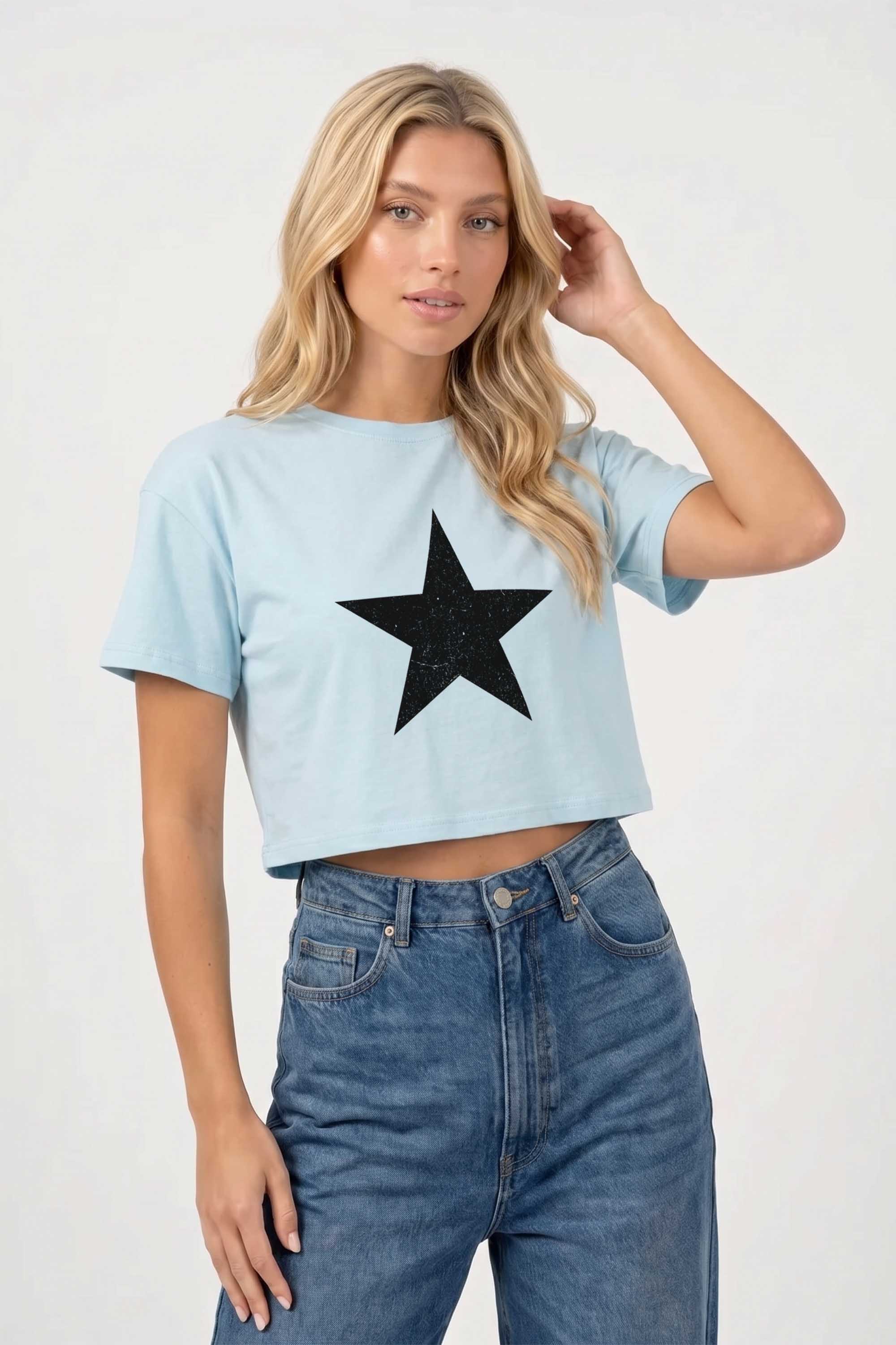 Cropped T-shirt in Distressed Star Print