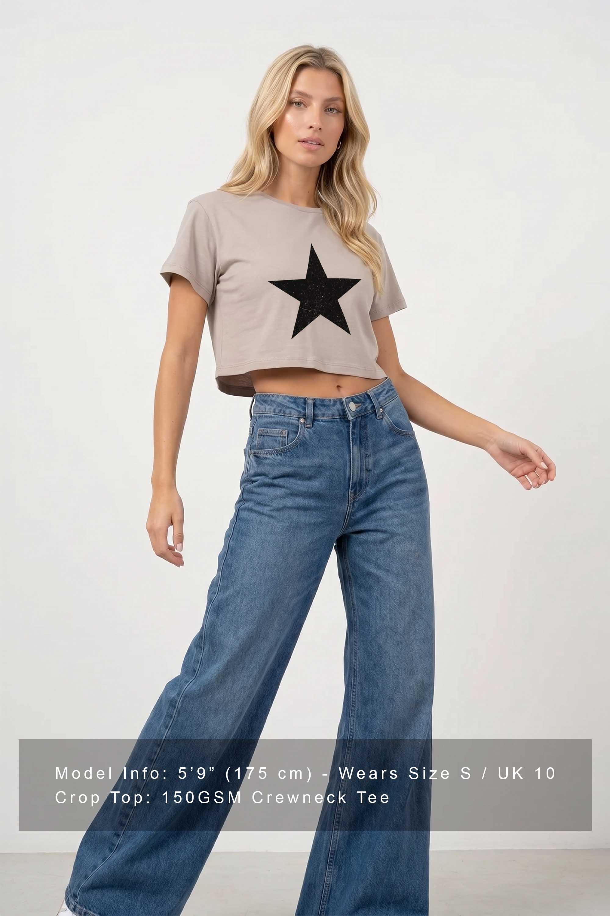 Cropped T-shirt in Distressed Star Print