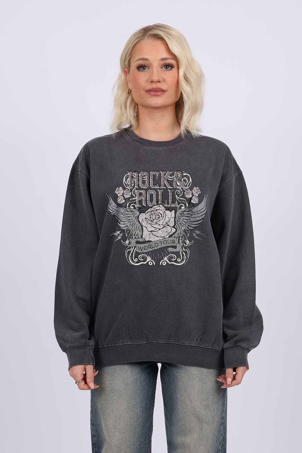 Washed Oversized Sweatshirt In Rock and Roll Print