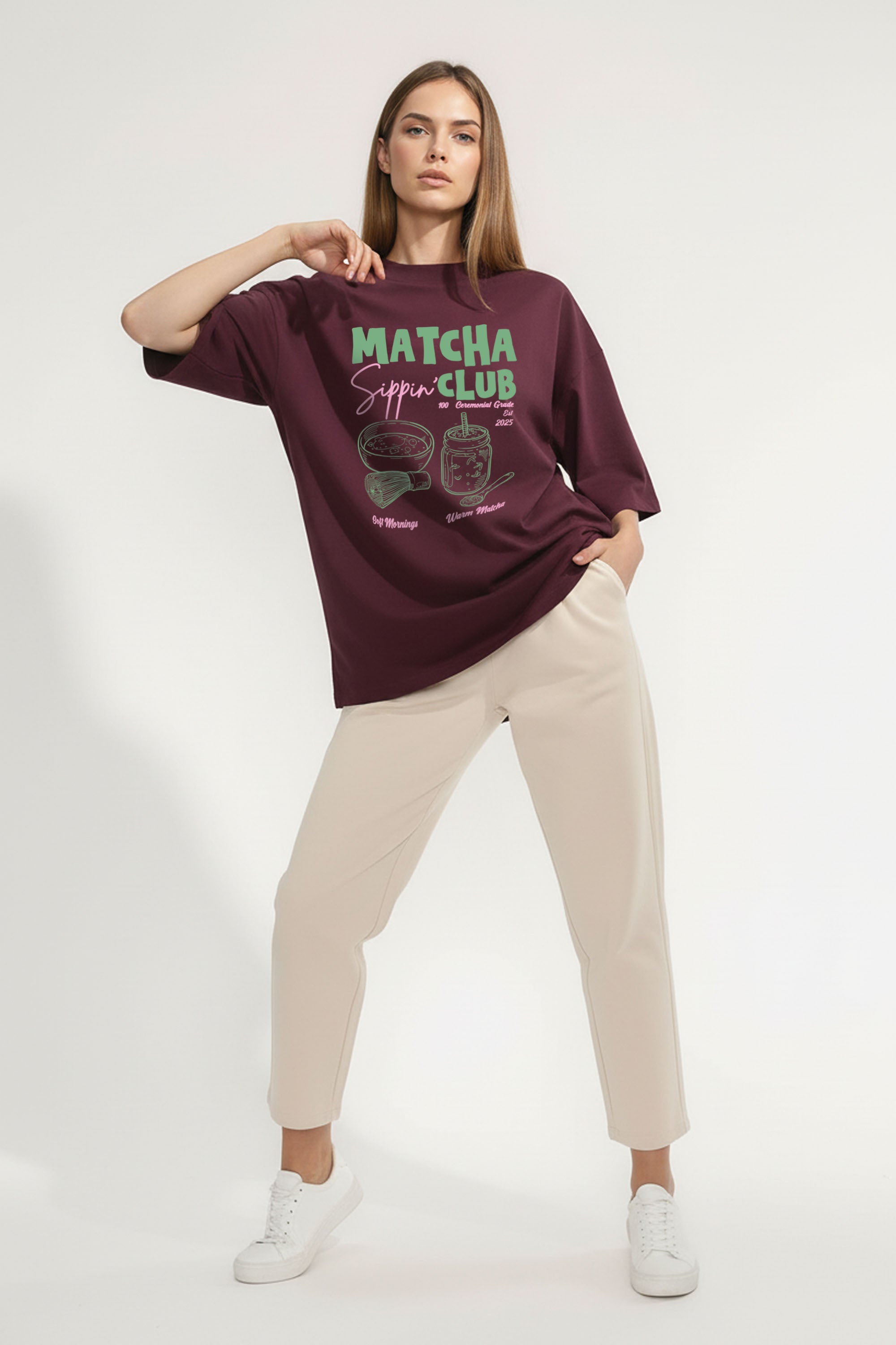 220GSM Oversized T-Shirt In Matcha Club Print | Missi Clothing