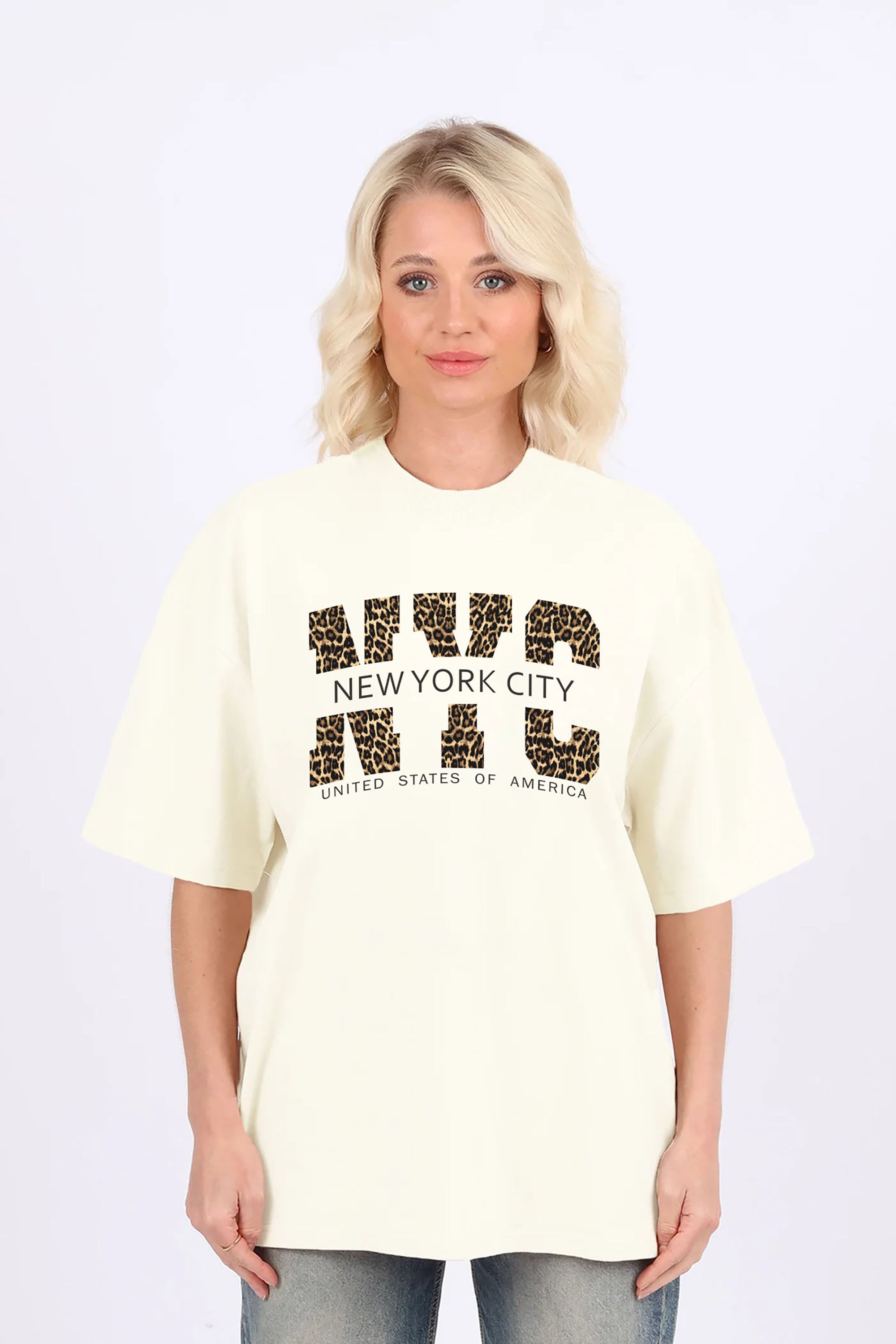 220GSM Oversized T-Shirt in Leopard NYC Print