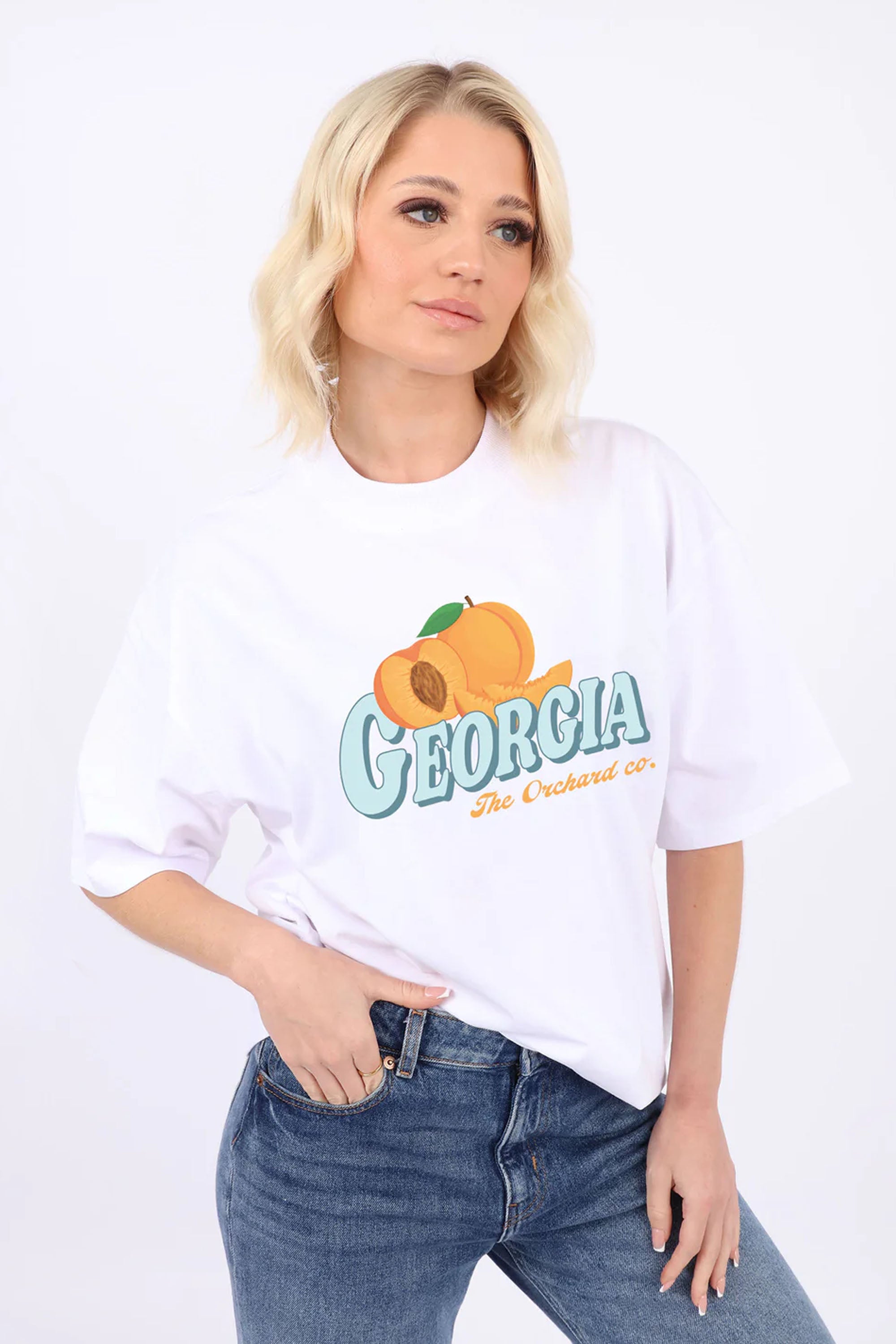 220GSM Oversized T-Shirt In Georgia The Orange Orchard Print