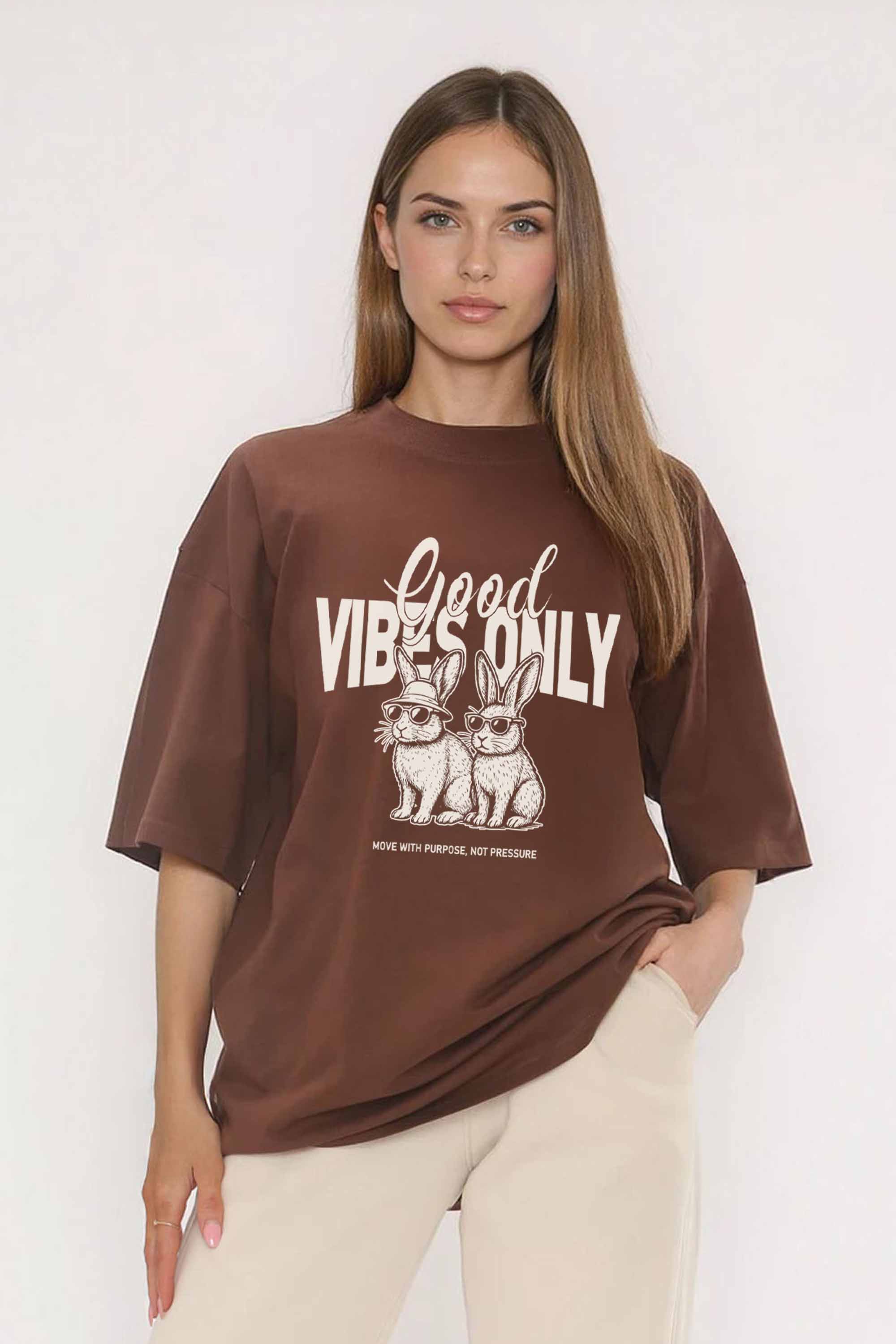 220GSM Oversized T-Shirt in Good Vibes Only Bunny Print