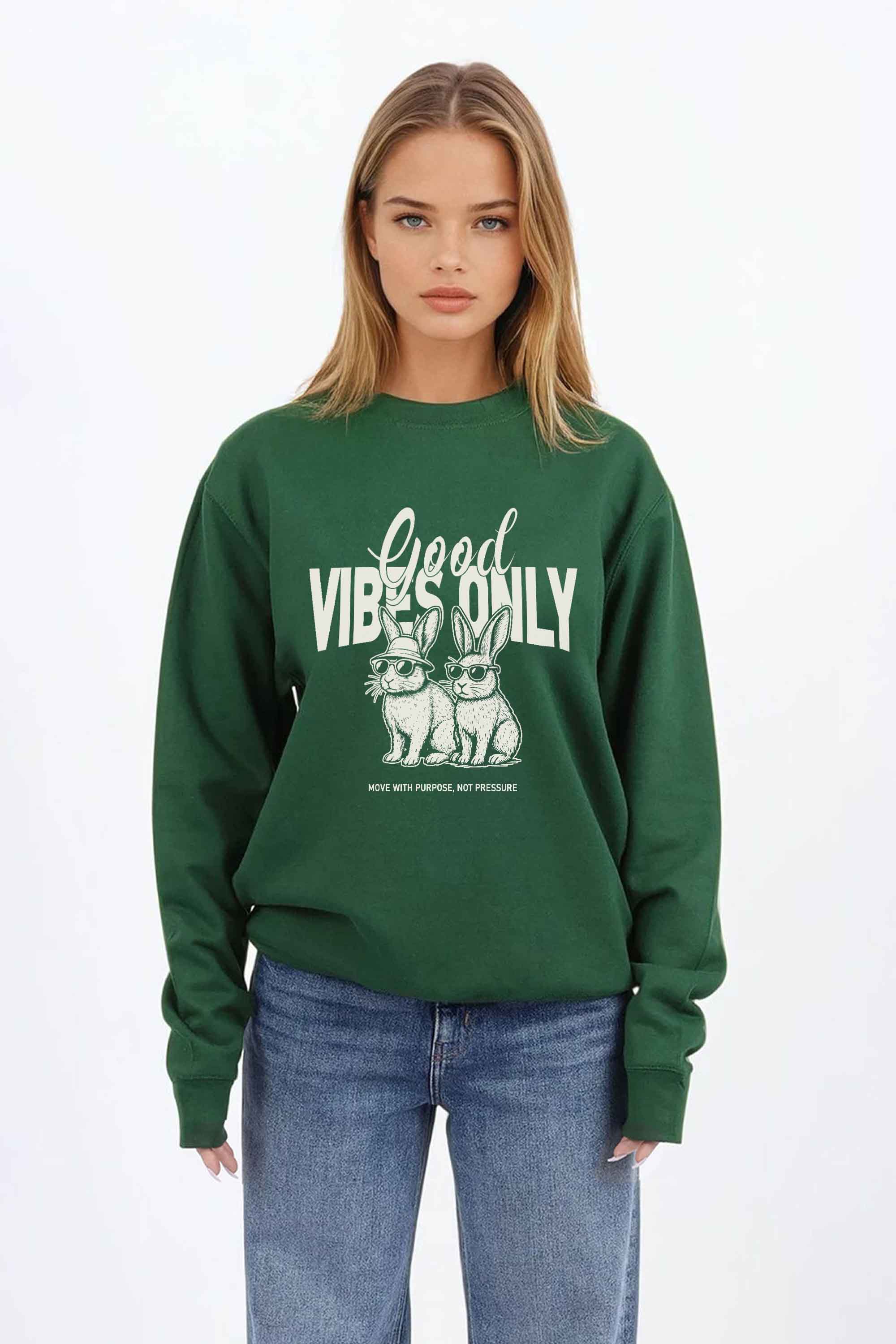 Good Vibes Only Bunny Printed Sweatshirt