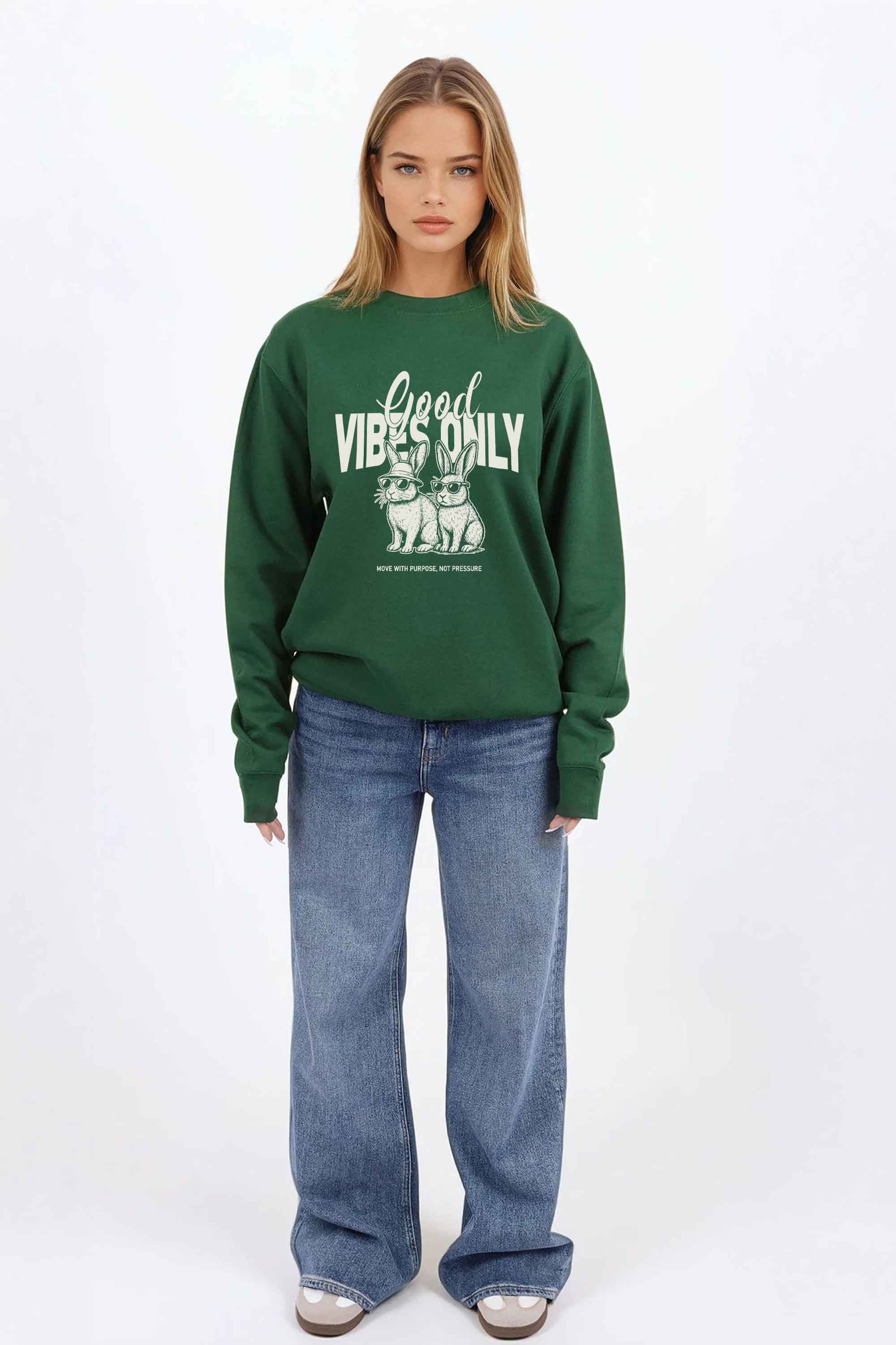 Good Vibes Only Bunny Printed Sweatshirt
