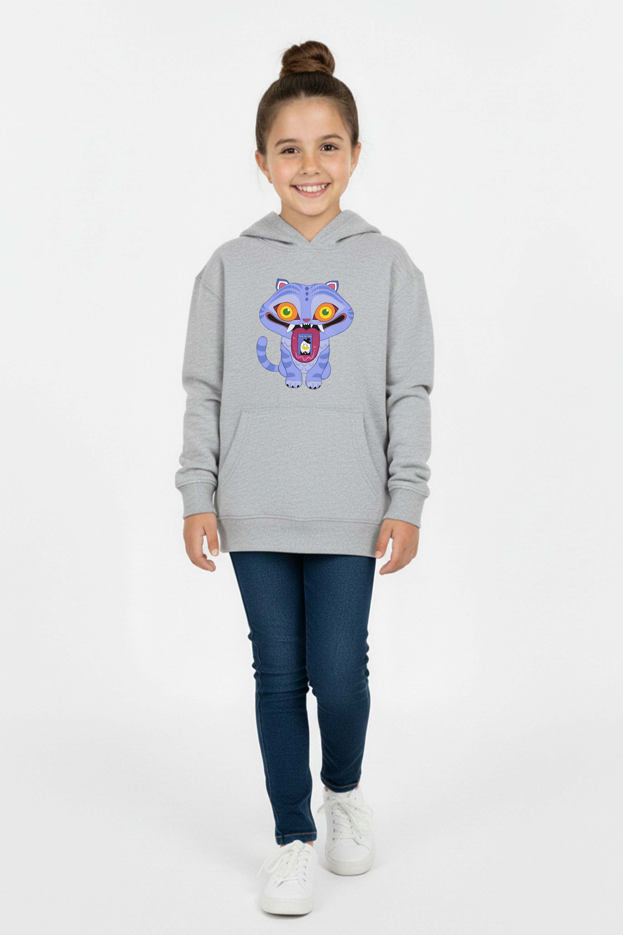 Kids K-Pop Derpy Demon Cat Graphic Printed Hoodie